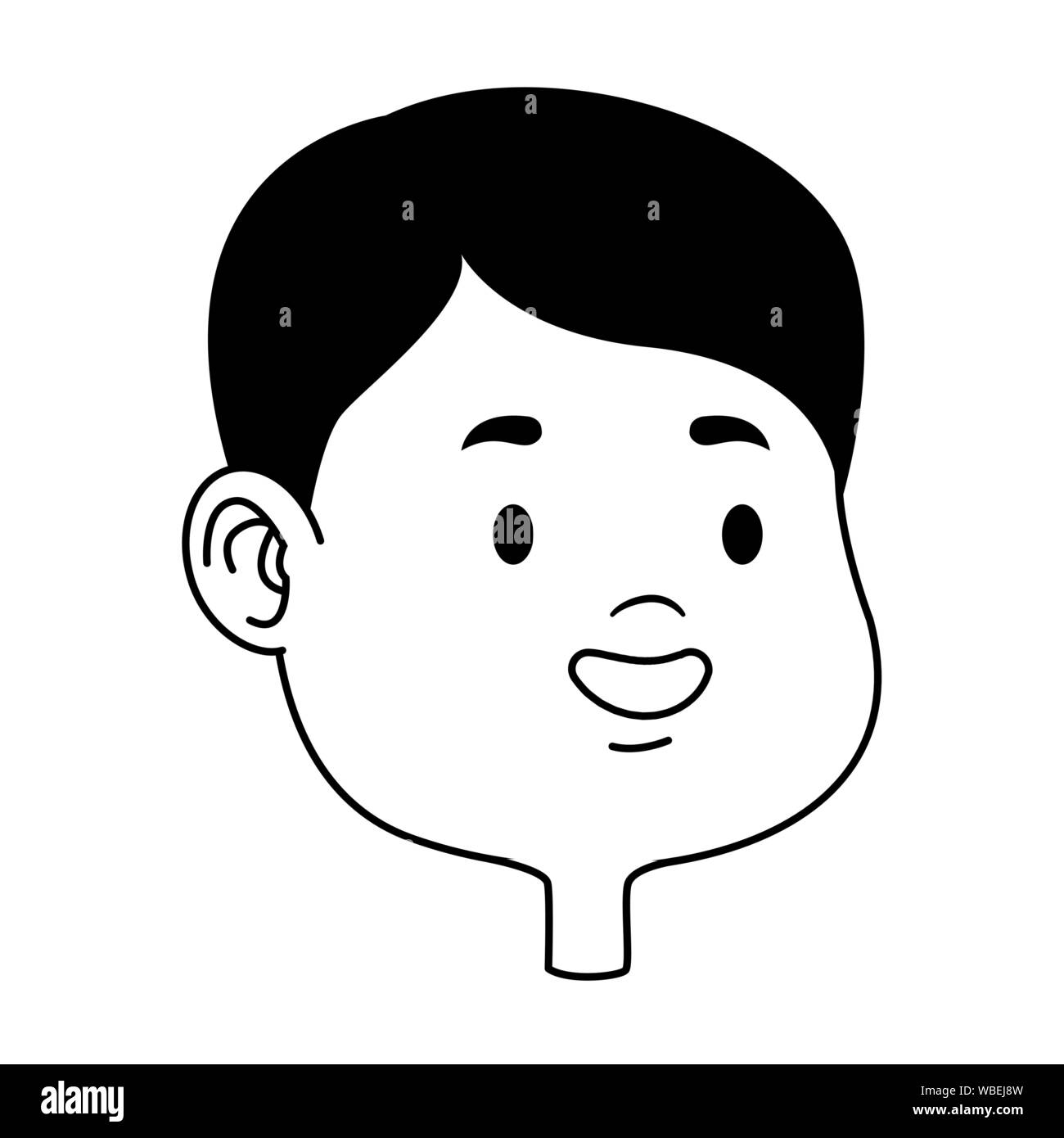 Cute young boy smiling face cartoons in black and white Stock Vector ...