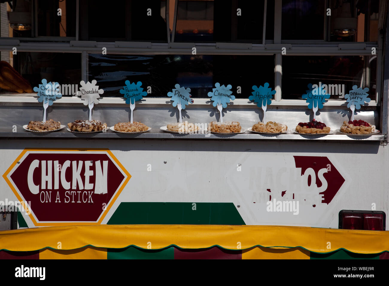 Funnel cakes are available in many flavors at the Mardi Gras celebration in Mobile, Alabama