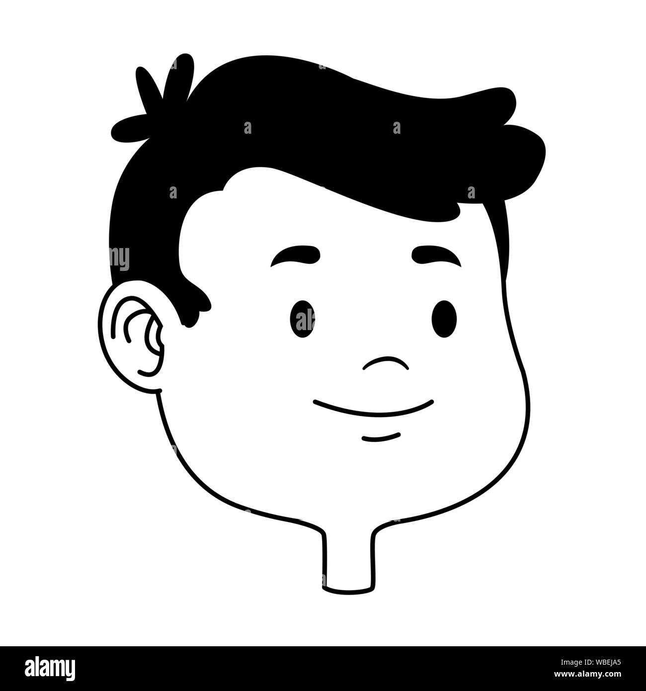 Cute young boy smiling face cartoons in black and white Stock Vector