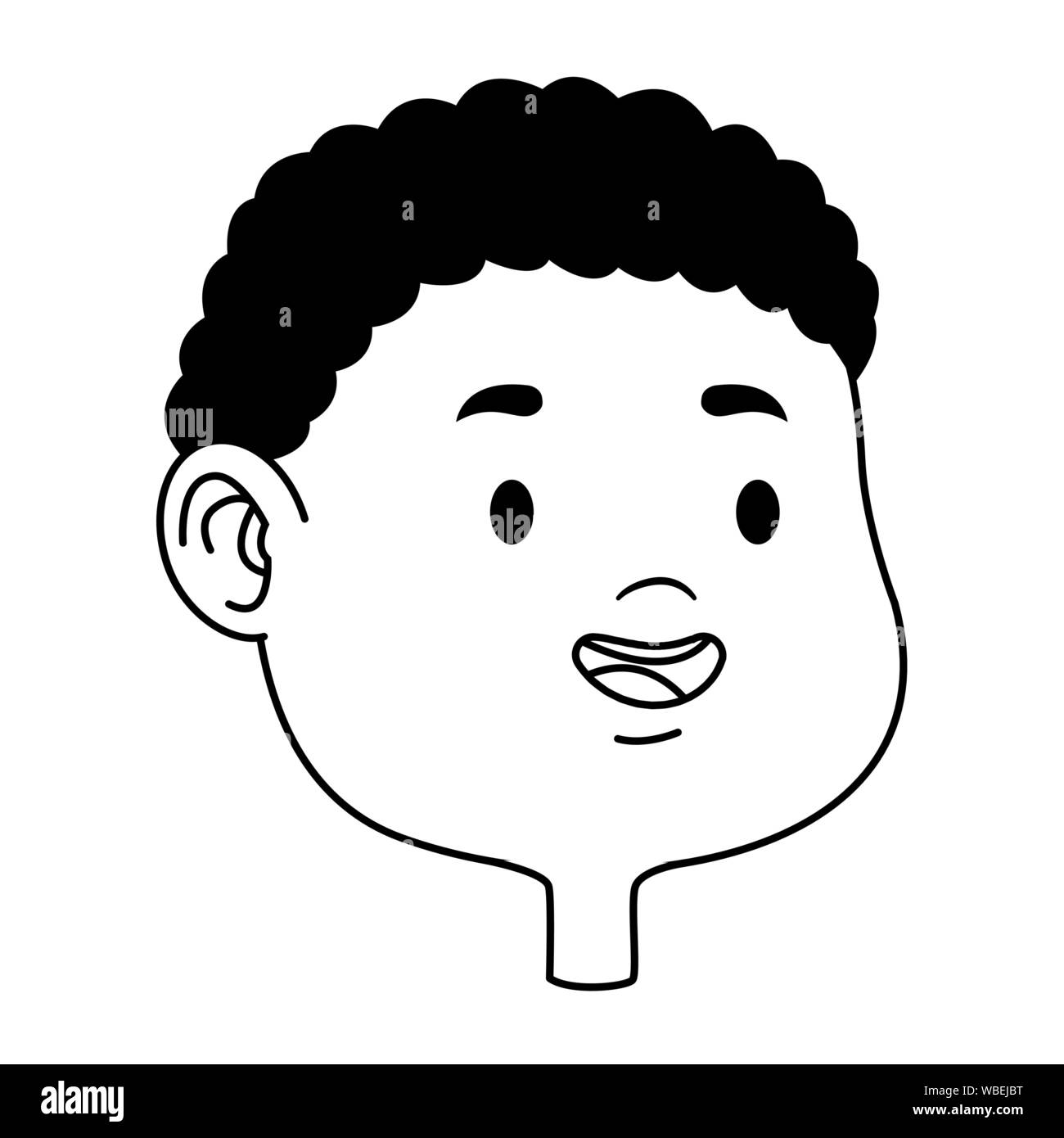 Cute young boy smiling face cartoons in black and white Stock Vector ...
