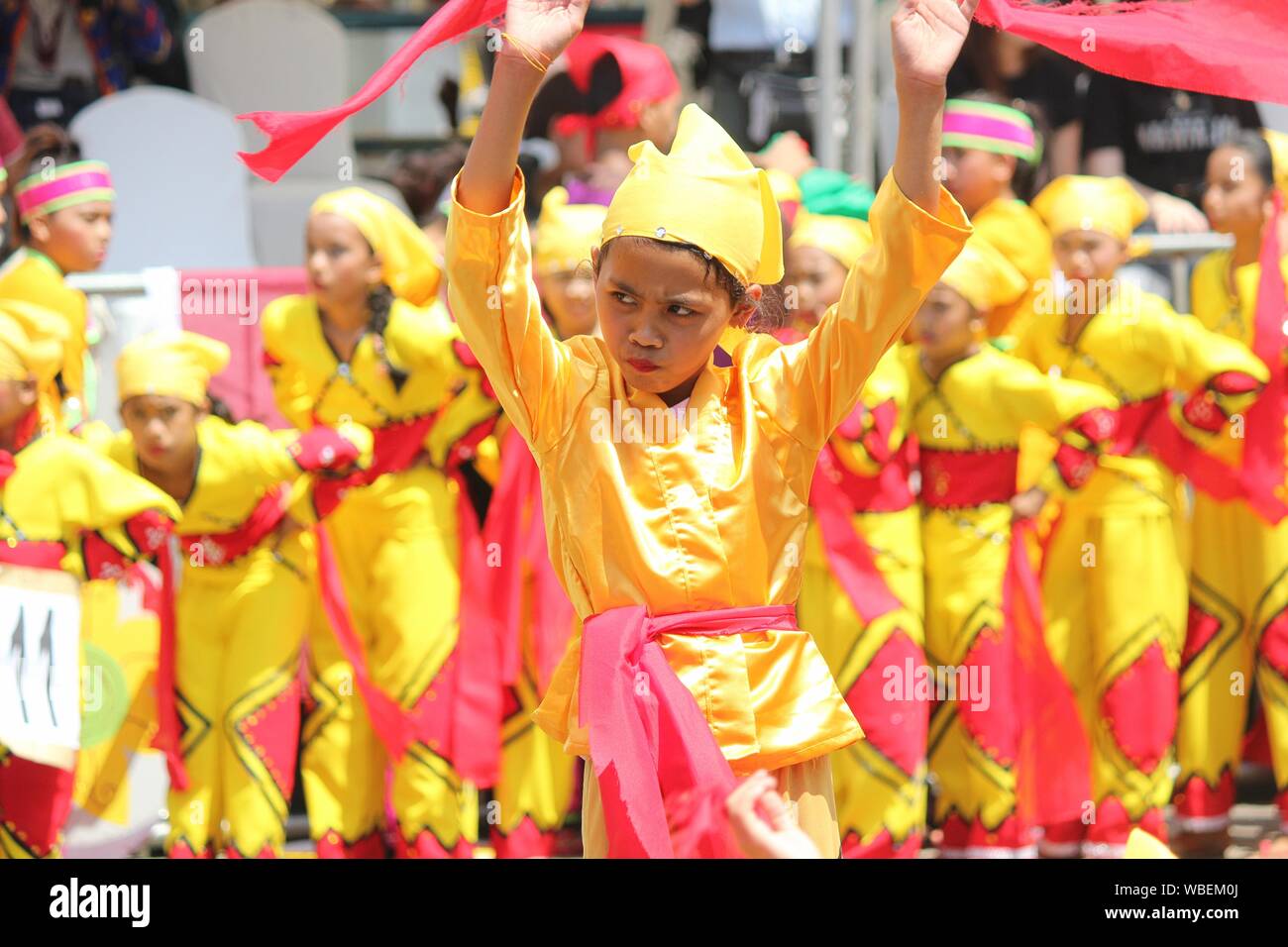 Davao City, Philippines-August 2014: Festive dancing in the streets at