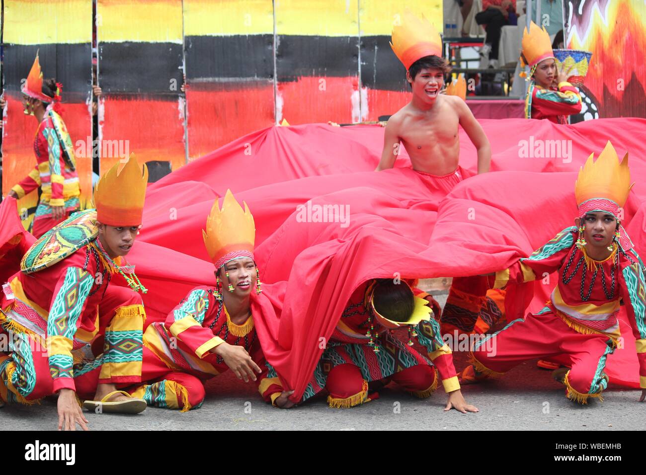 Davao City, PhilippinesAugust 2014 Street dancers in colorful props and costumes at the