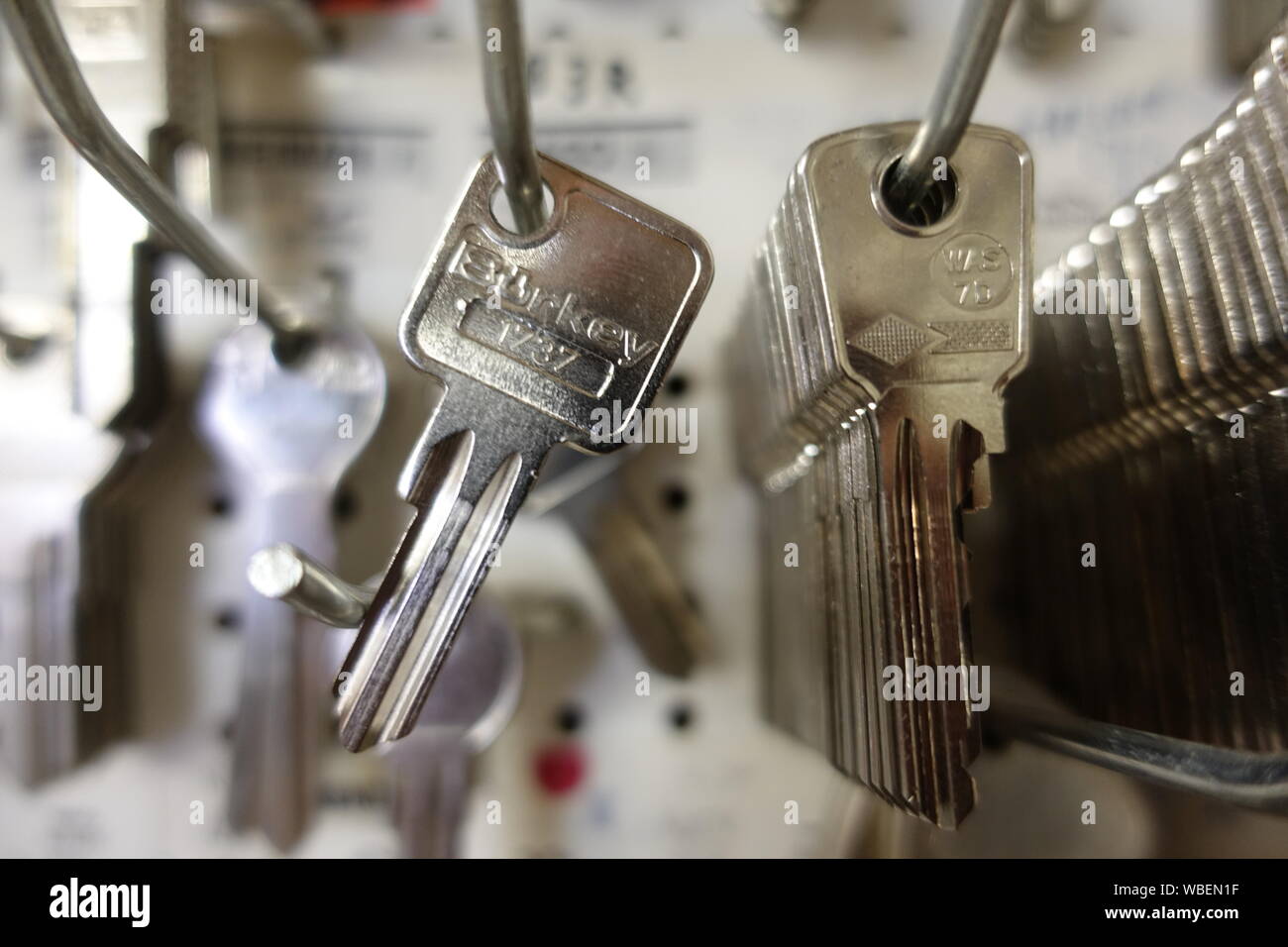 Keys hanging on Hooks Stock Photo