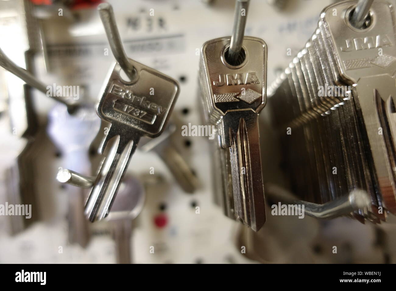 Keys hanging on Hooks Stock Photo