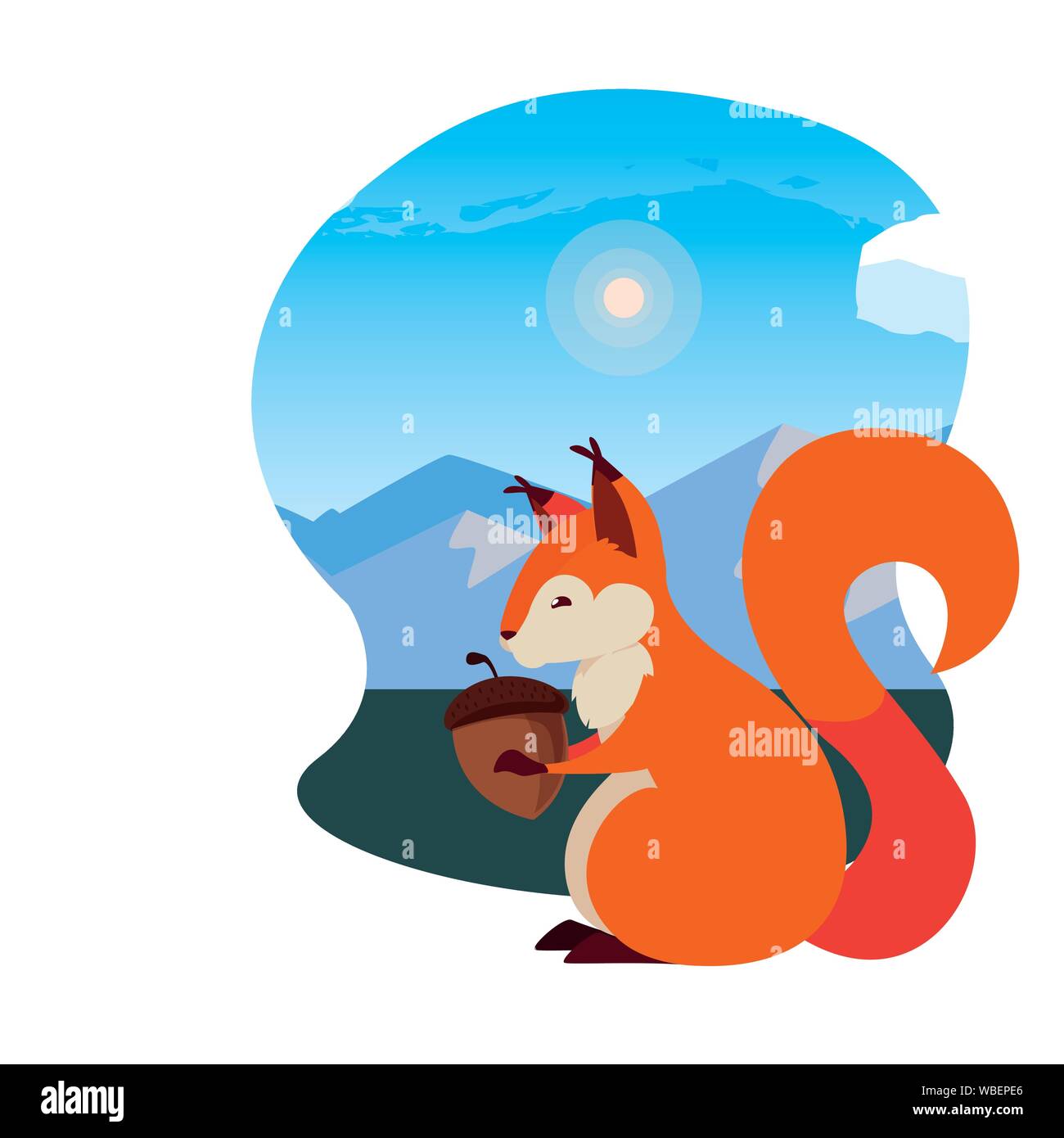 squirrel acorn happy autumn season landscape vector illustration Stock ...