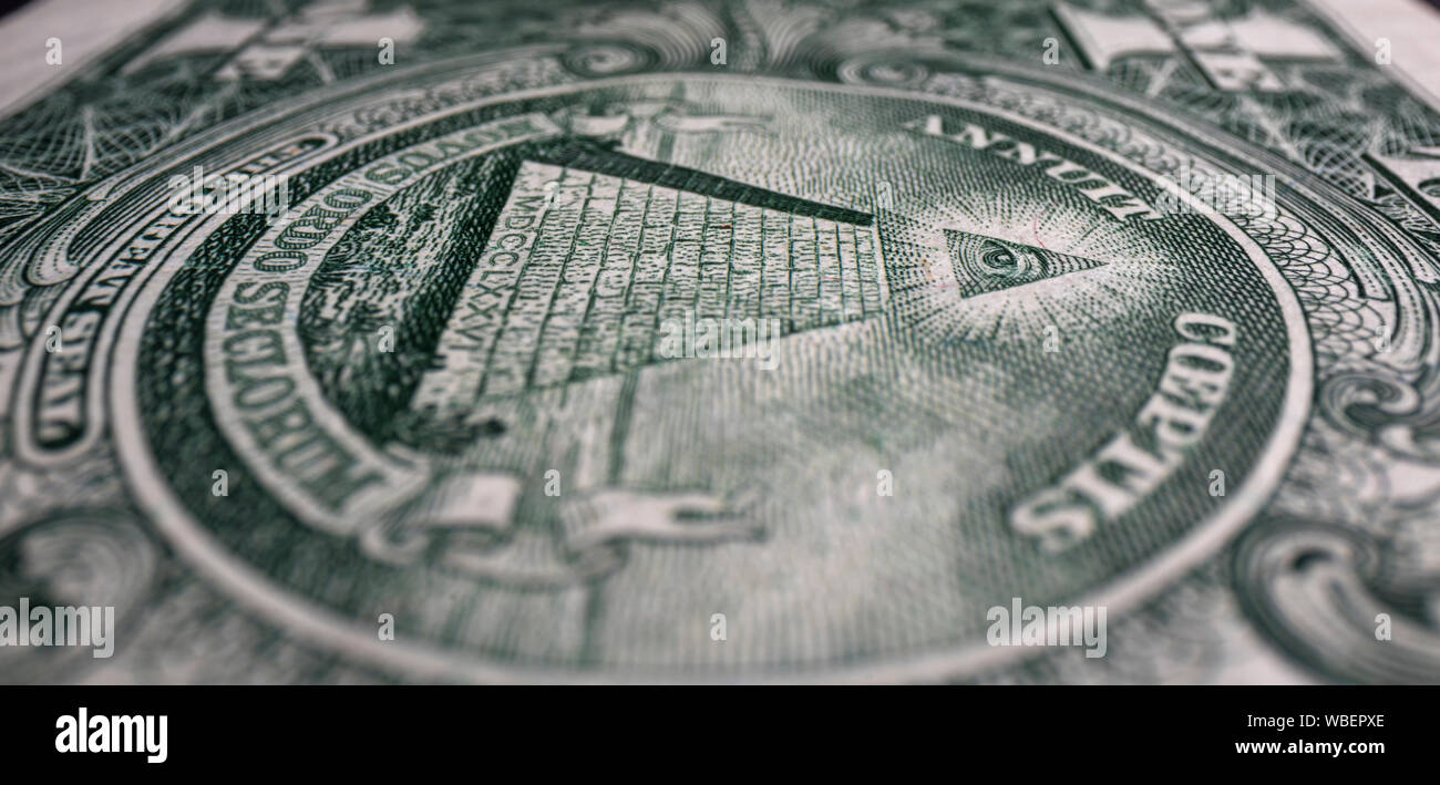 Eye of the pyrimid on the back of a United States dollar bill Stock Photo