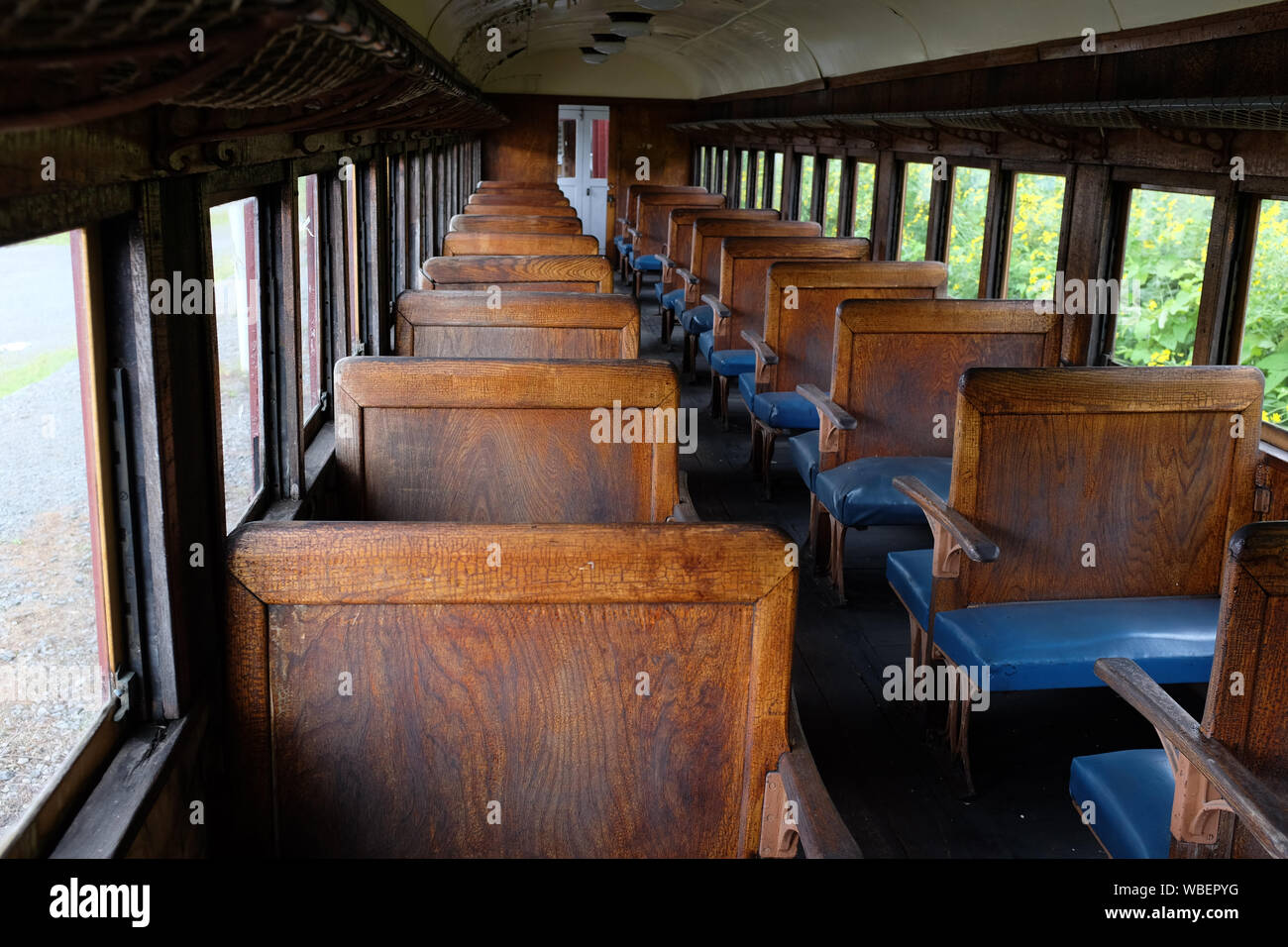 Old train carriages on the decommissioned Mitsubishi Minami-Oyubari Railway in Yubari, Hokkaido. Stock Photo