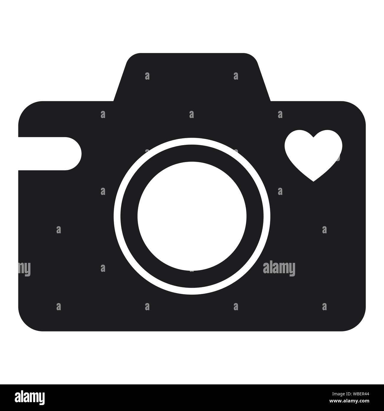 Camera icon with a heart symbol. Isolated vector illustration on white