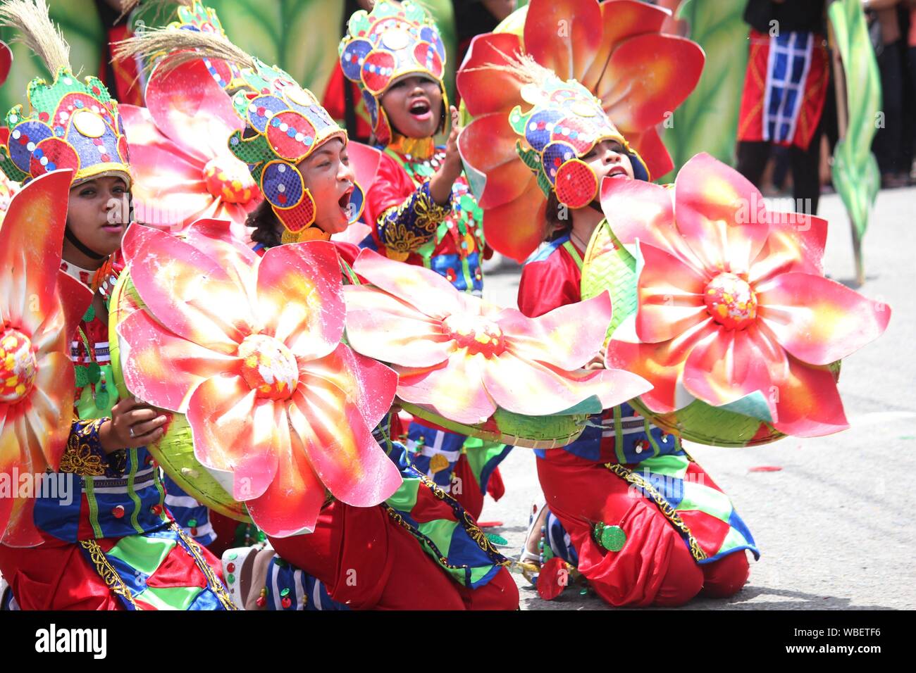Davao City, PhilippinesAugust 2014 Performers in their colorful props at the streetdancing