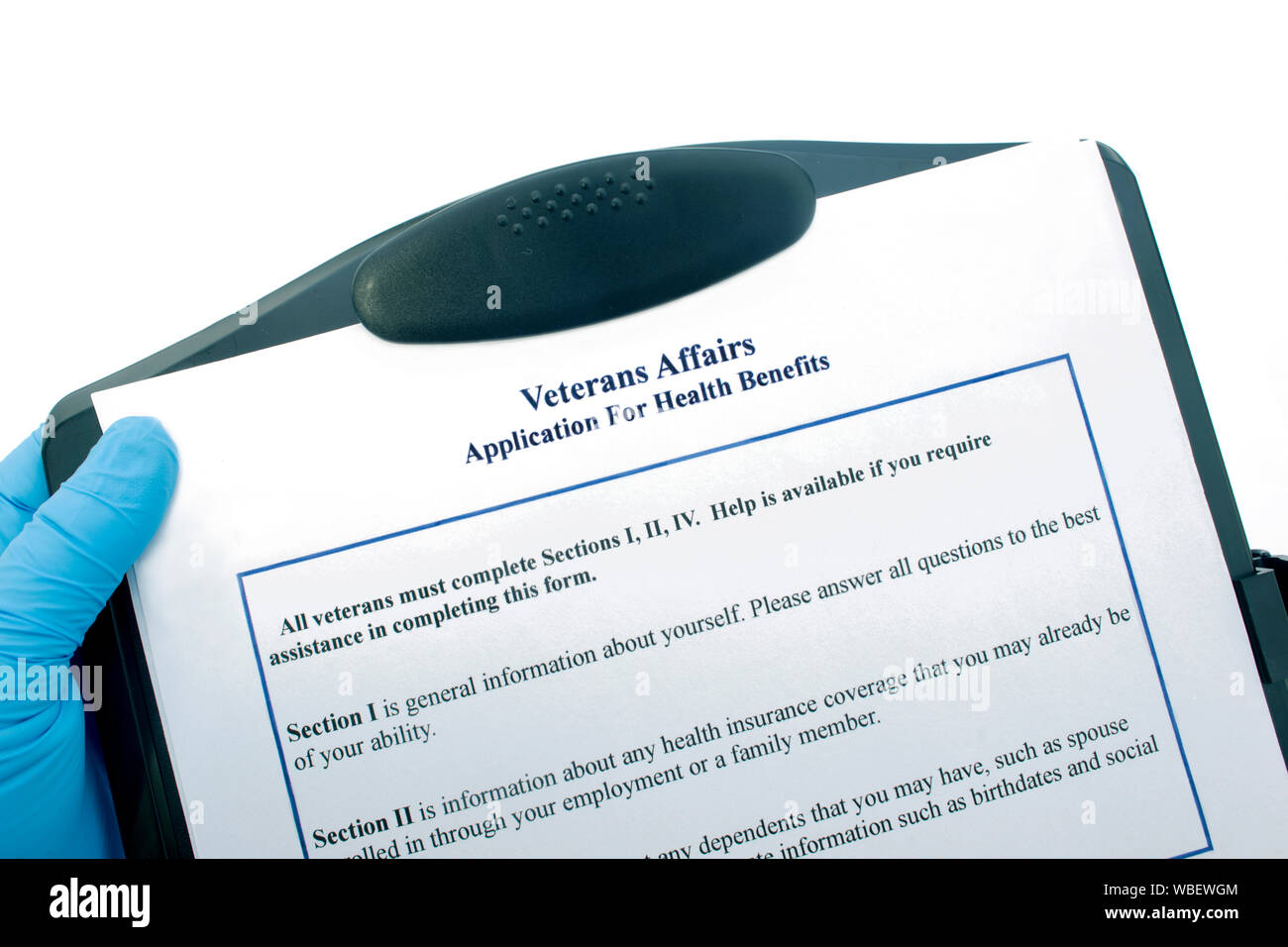 Application for Veterans Benefits. All documents created by photographer. Stock Photo