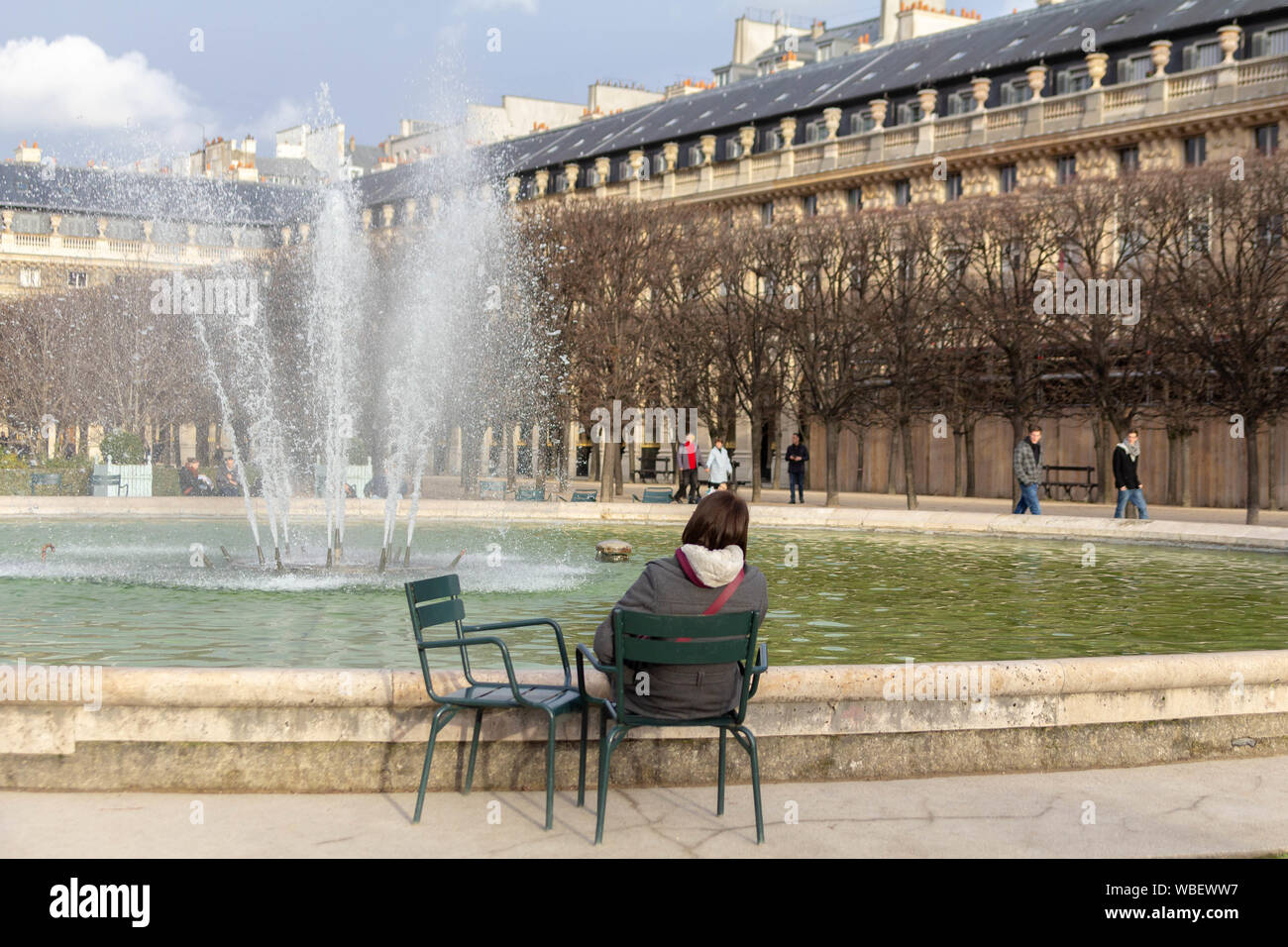 Paris, France - January 02, 2013: The gardens of the Royal Palace (Palais Royal) at Paris on a winter day Stock Photo