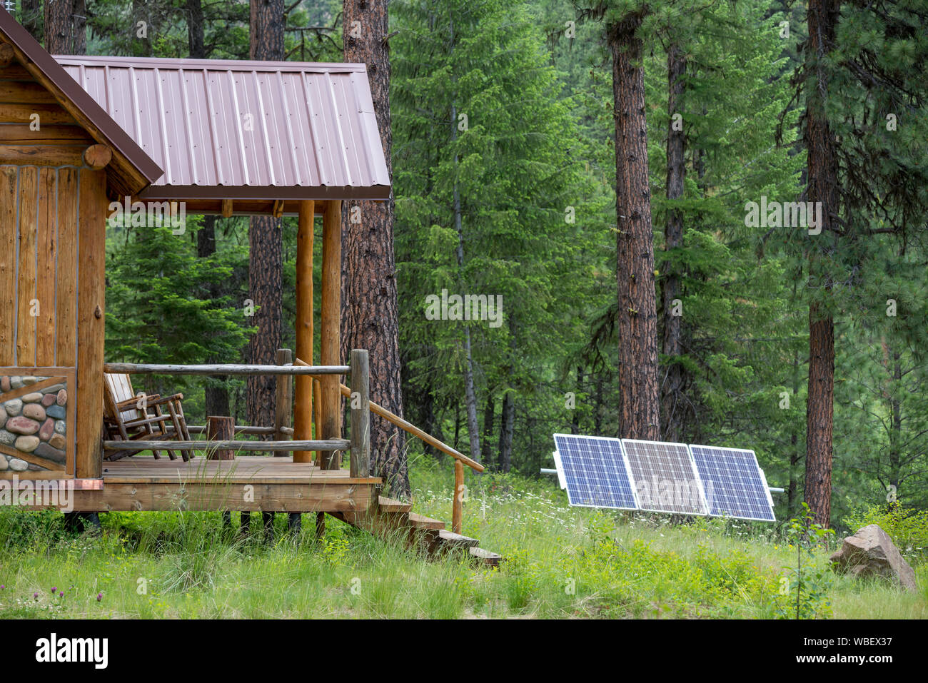 Log Cabin And Solar Panel At The Minam River Lodge In Oregon S