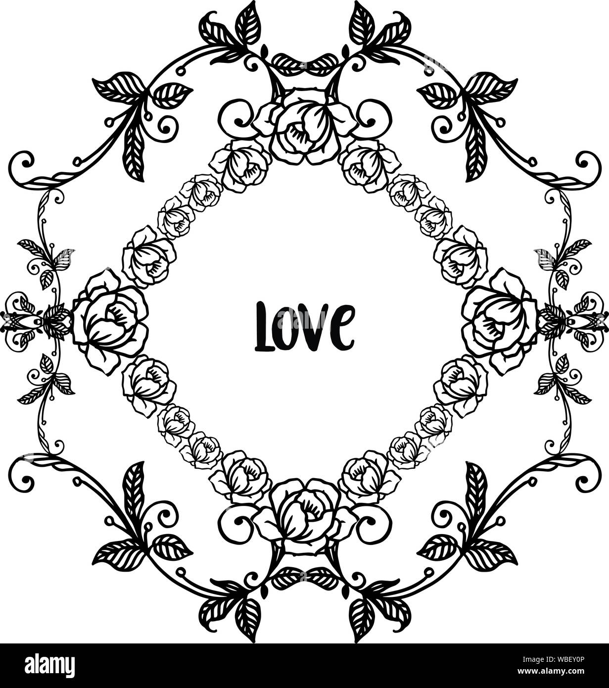 Template of card love, with beautiful wallpaper leaf floral frame. Vector Stock Vector