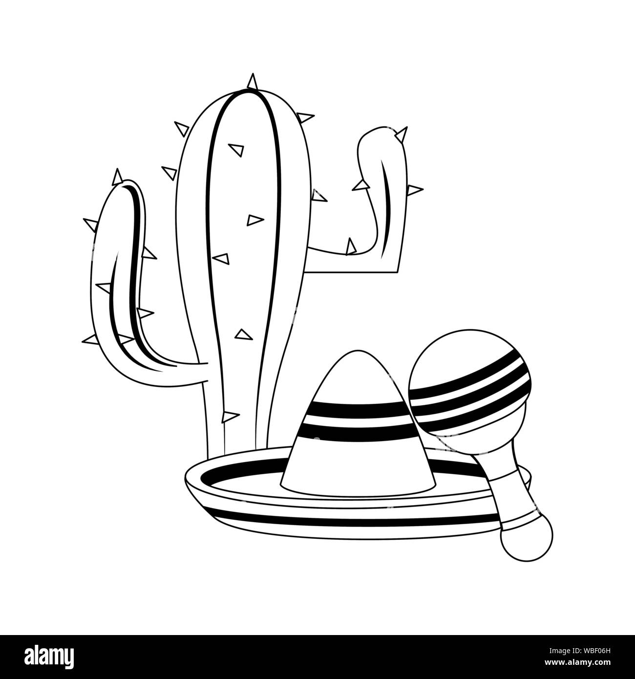 mexico culture and foods cartoons in black and white Stock Vector Image ...