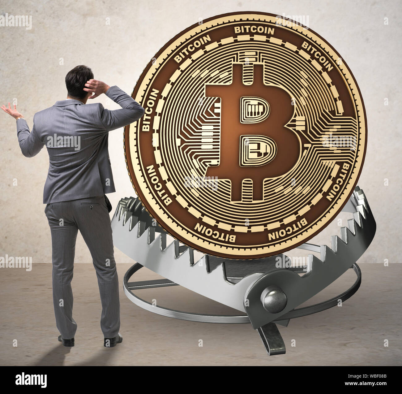 The Businessman Falling Into The Trap Of Bitcoin Cryptocurrency Stock