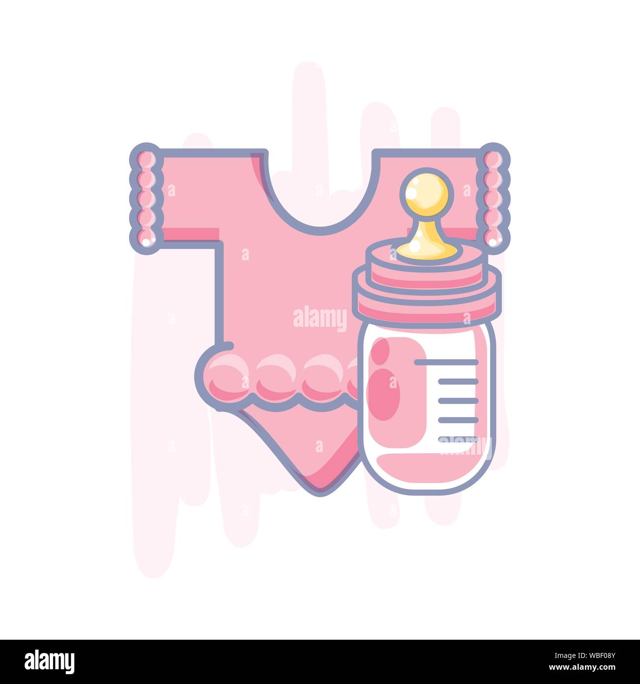 cute clothes for baby with bottle milk vector illustration design Stock ...