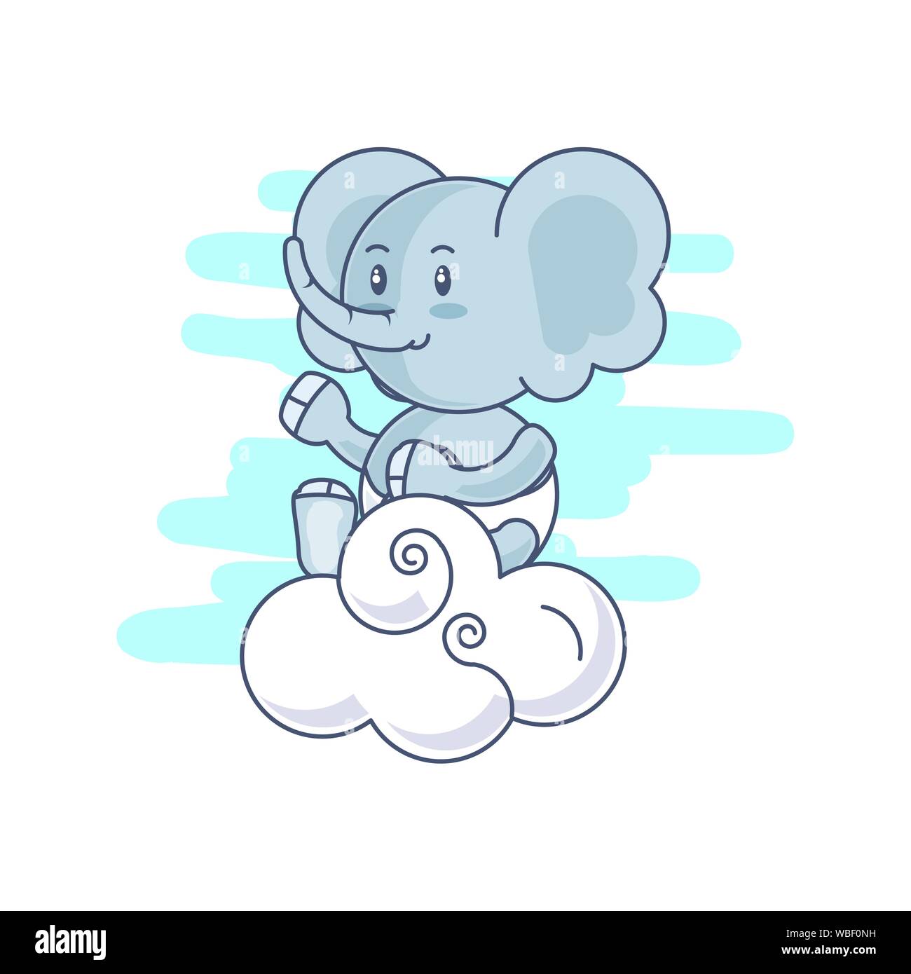 cute elephant baby animal and cloud vector illustration design Stock ...