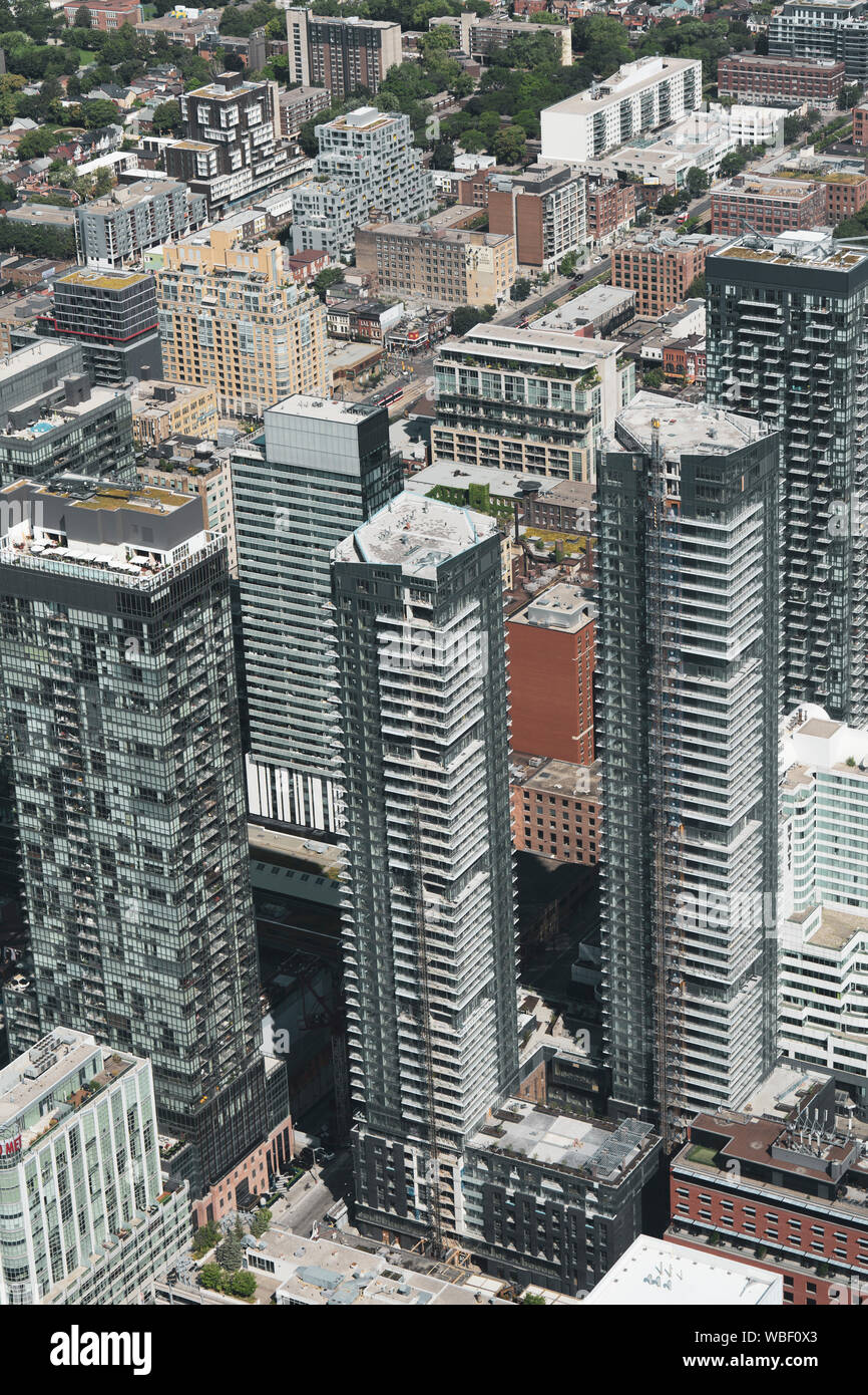 Toronto financial district aerial view from CN tower Stock Photo