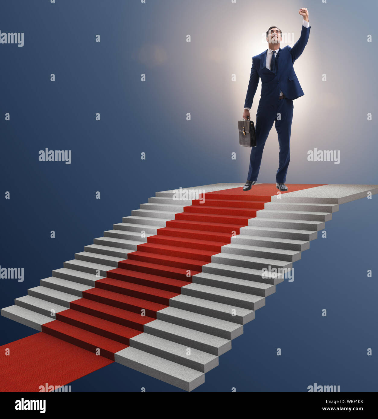 The young businessman climbing stairs and red carpet Stock Photo - Alamy