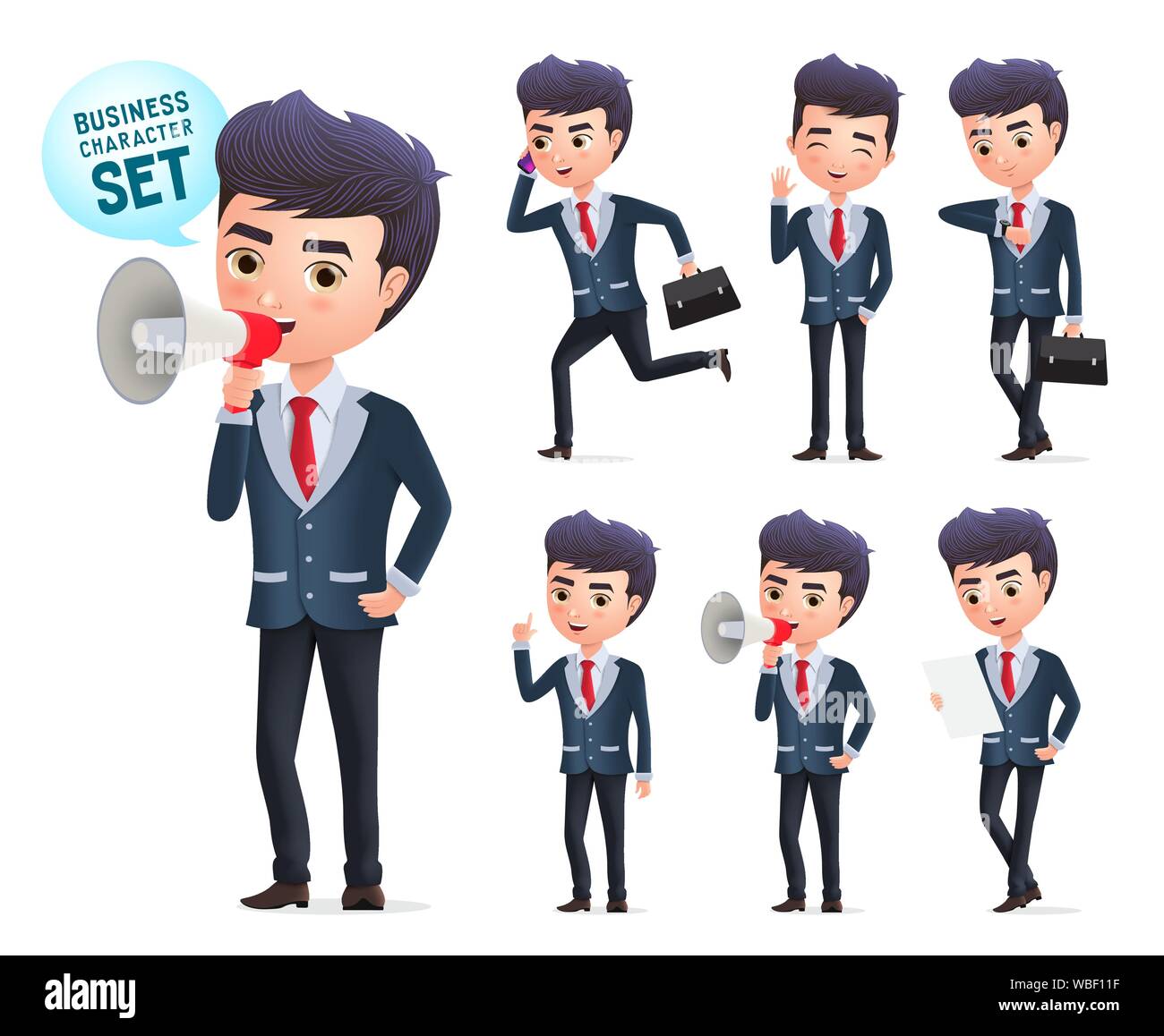 Male business vector character set. Business man office employee characters  standing and holding megaphone while announcing with different pose Stock  Vector Image & Art - Alamy