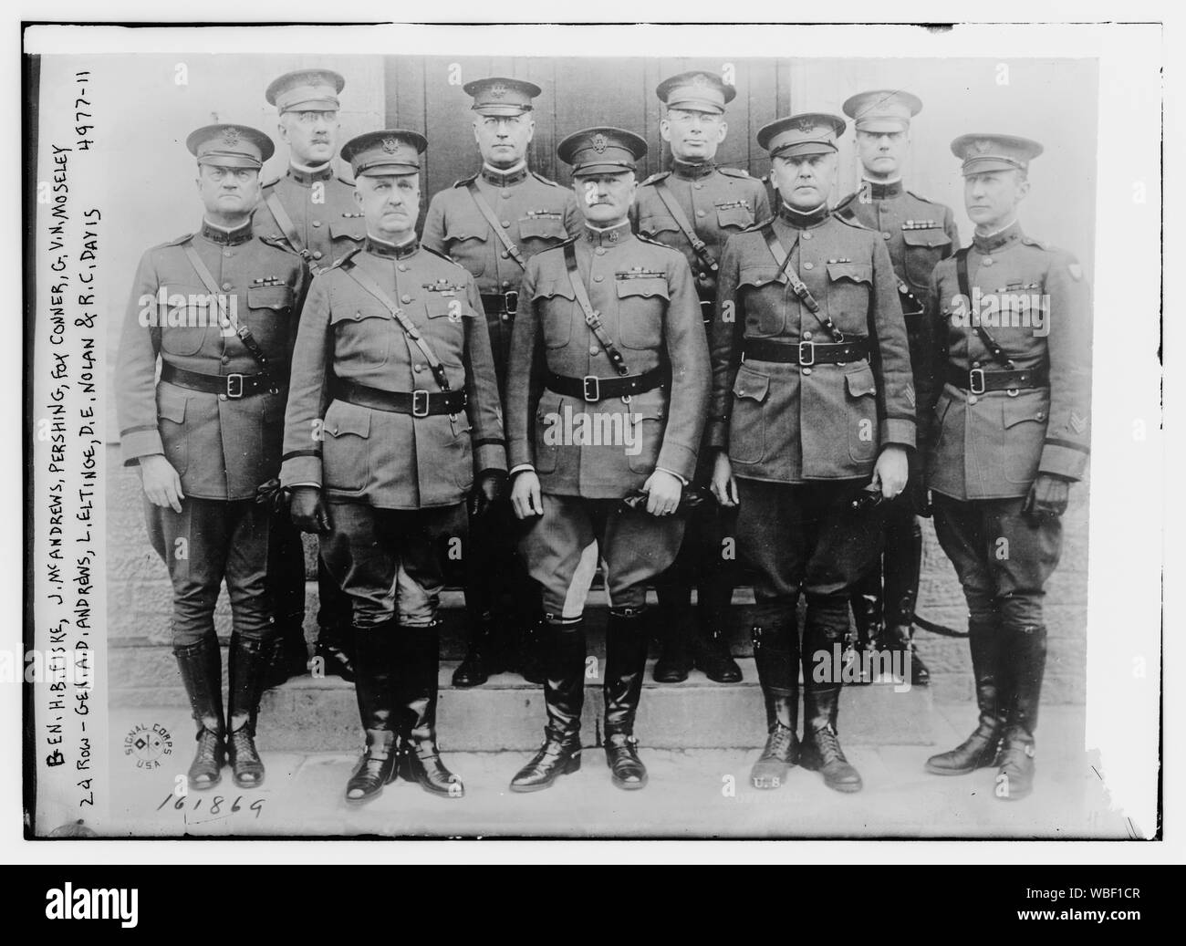 Gen. H.B. Fiske, J. McAndrews, Pershing, Fox Conner, G.V.N. Moseley, 2nd row Gen. A.D. Andrews, L. Eltinge, D.E. Nolan & R.C. Davis Abstract/medium: 1 negative : glass ; 5 x 7 in. or smaller. Stock Photo