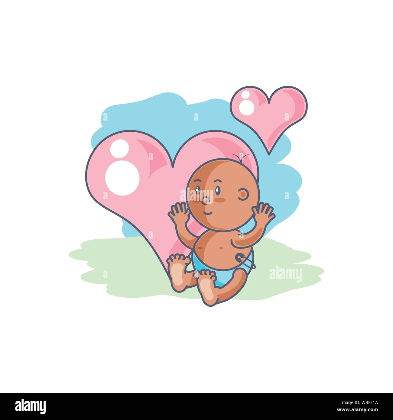 cute baby boy and hearts love vector illustration design Stock Vector ...