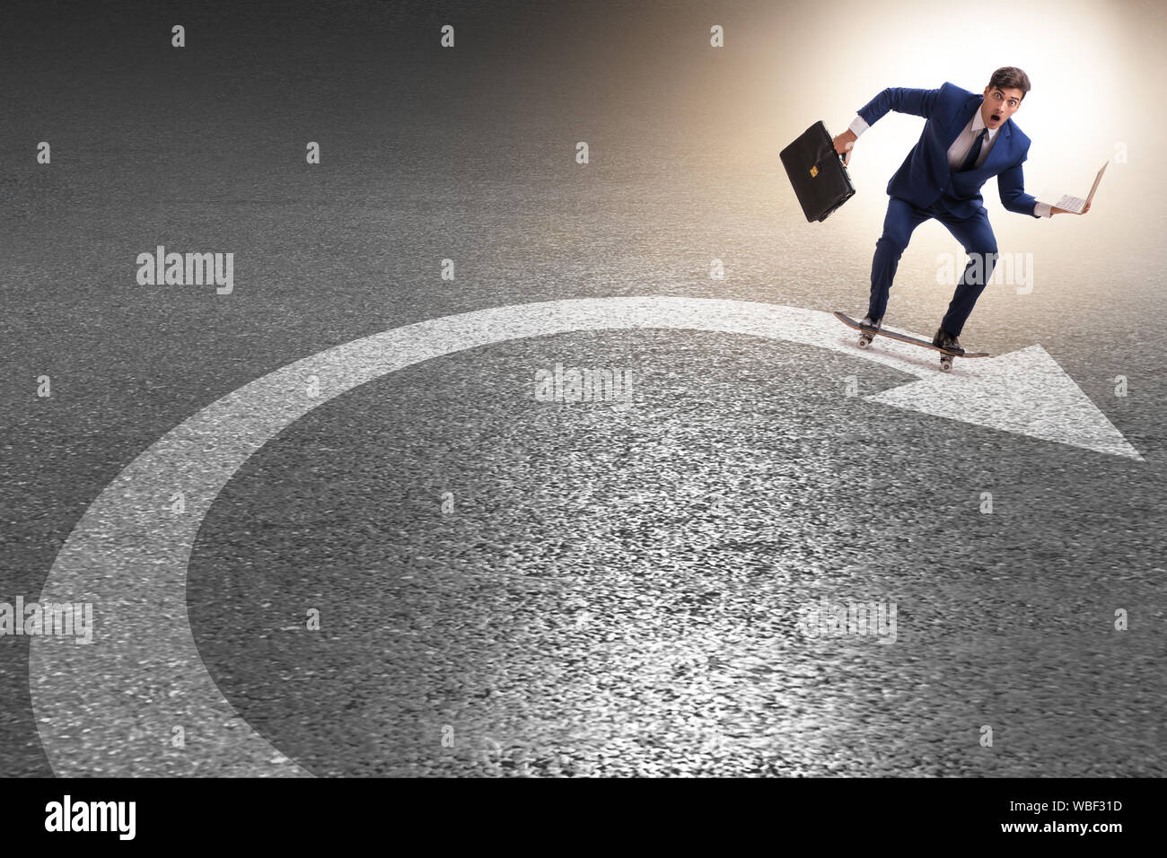 The businessman riding skateboard on financial graph Stock Photo - Alamy