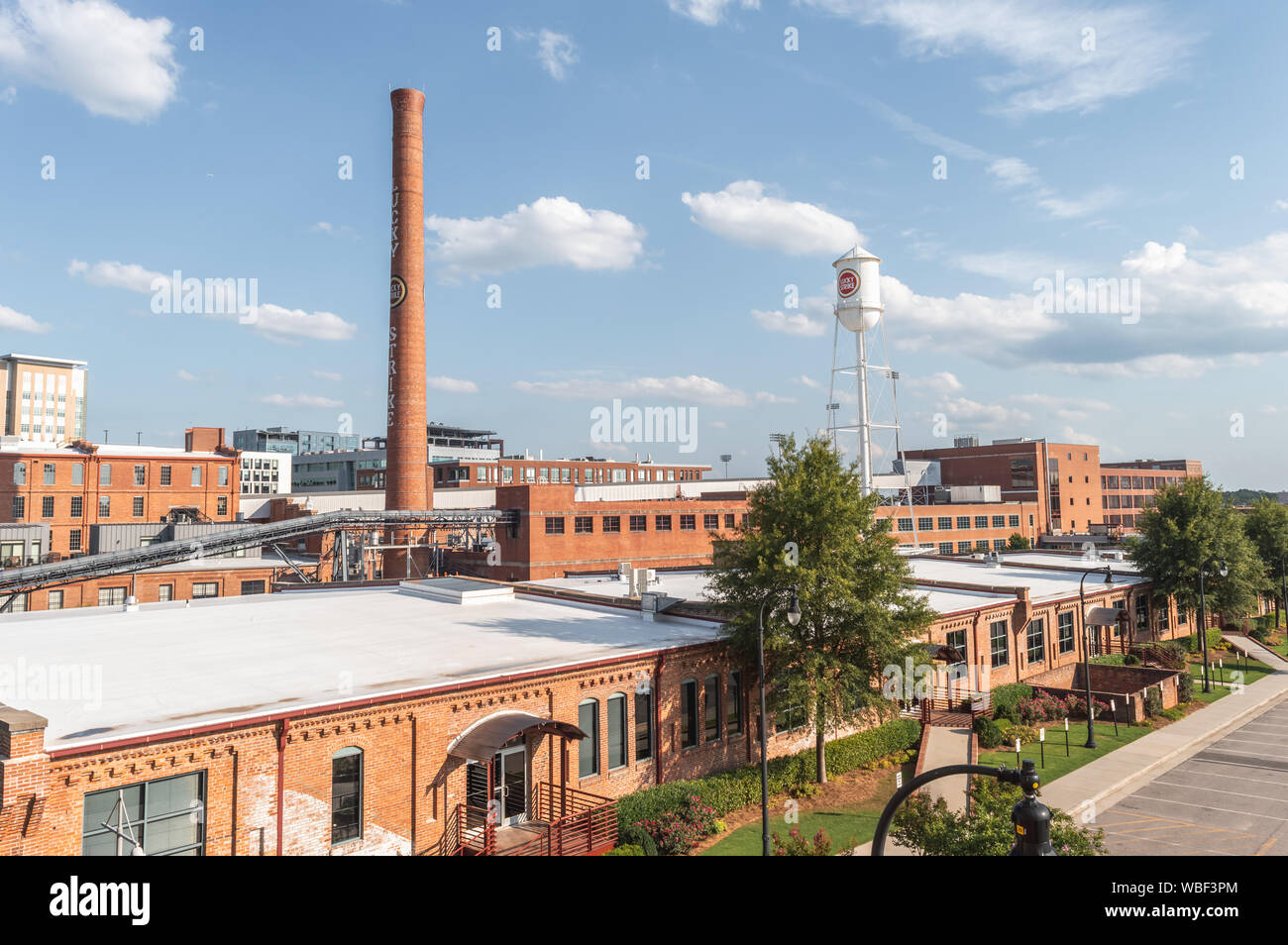 Durham / NC/ USA - August 11, 2019: The American Tobacco Campus, a former set of industrial buildings that used to do cigarretes is now a entertainmen Stock Photo