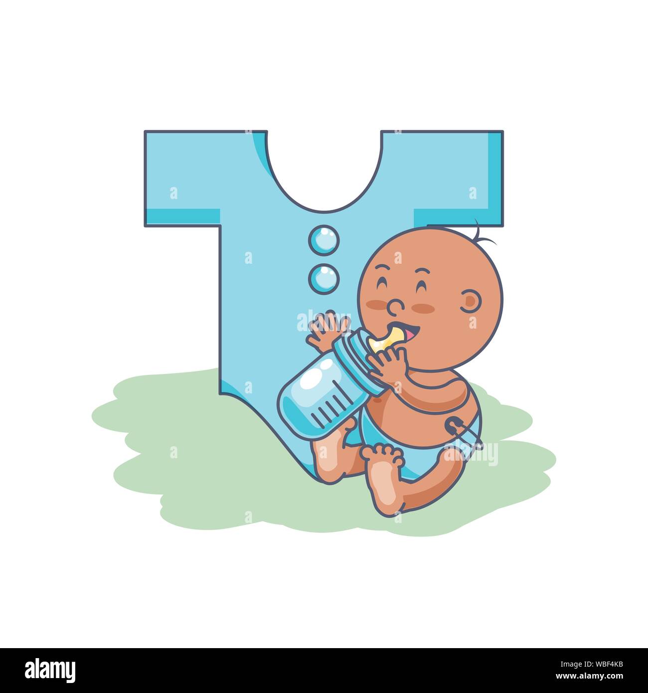 cute baby boy with bottle milk and clothes for baby vector illustration ...