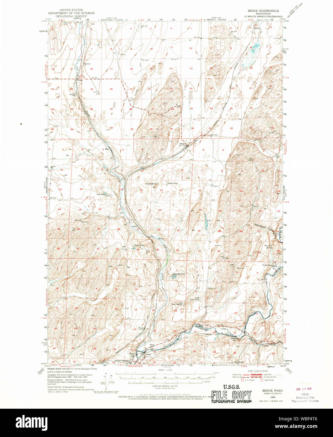 USGS Topo Map Washington State WA Benge 240014 1950 62500 Restoration Stock Photo