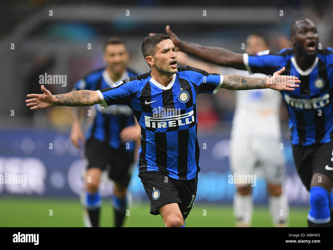 Milan, Italy. 26th Aug, 2019. Inter Milan's Stefano Sensi celebrates his  goal during a Serie A