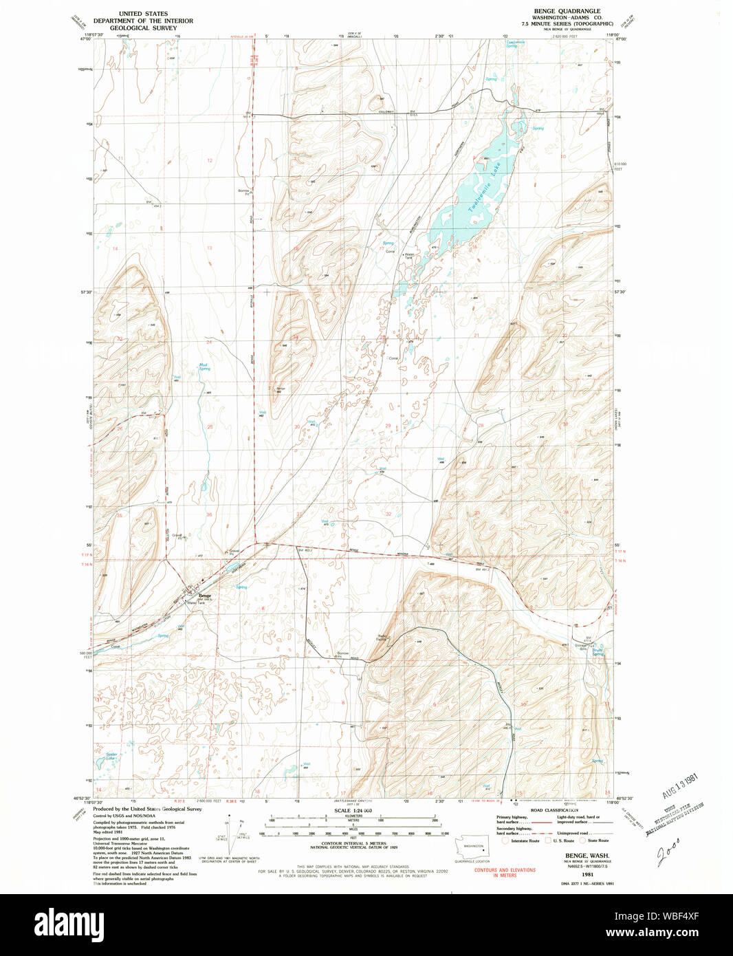 USGS Topo Map Washington State WA Benge 240016 1981 24000 Restoration Stock Photo