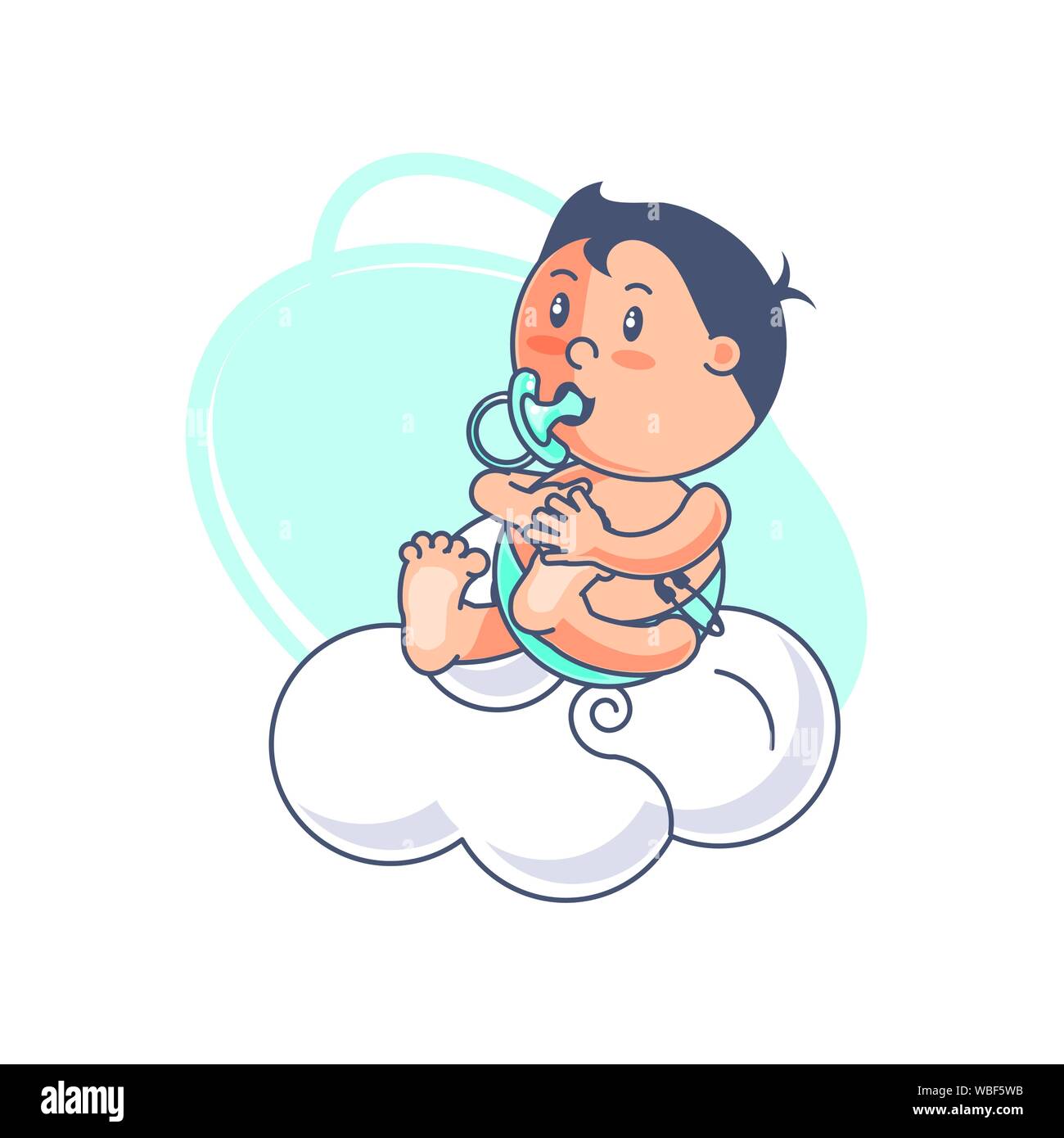 cute baby boy with pacifier and cloud vector illustration design Stock ...