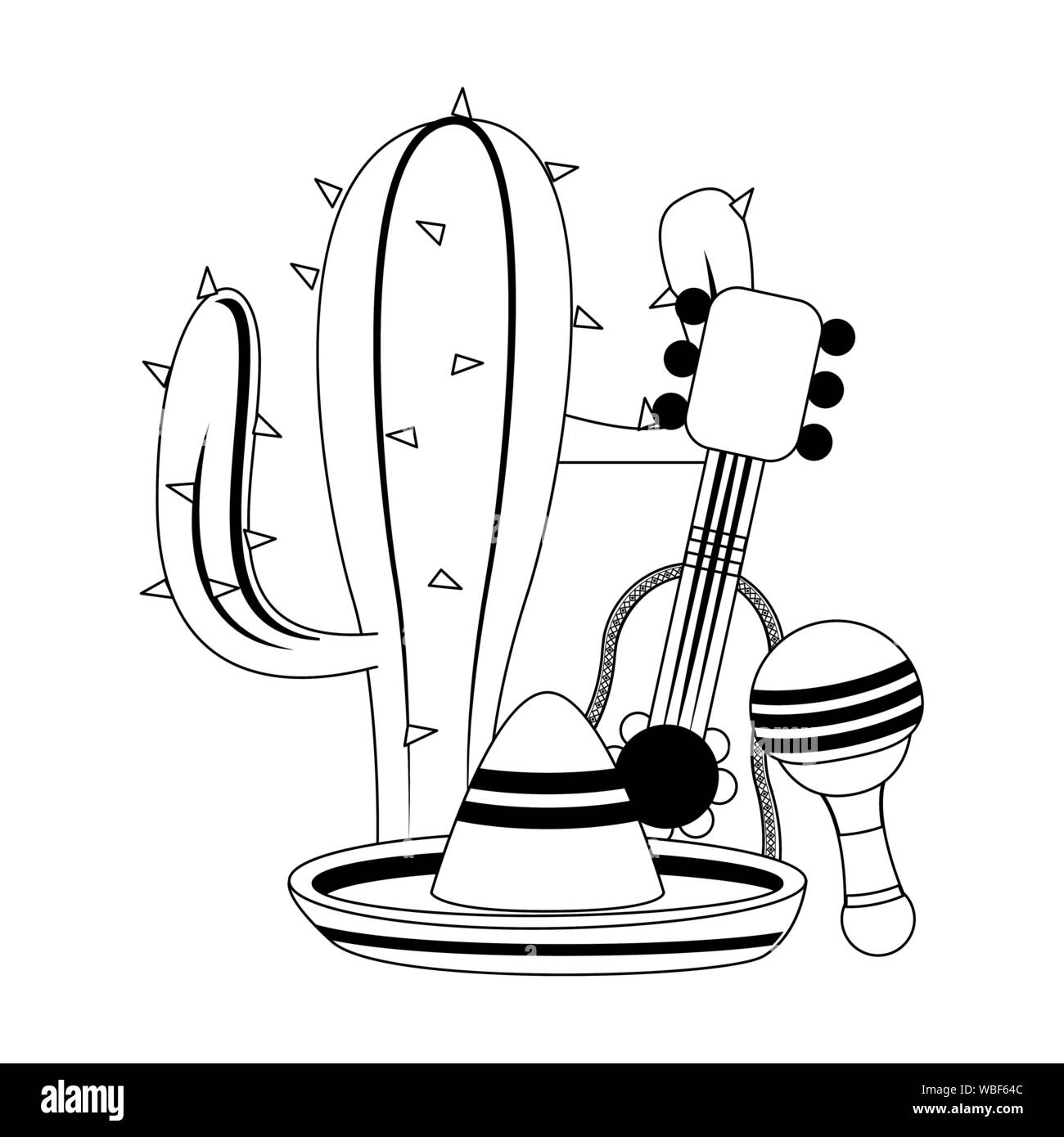 mexico culture and foods cartoons in black and white Stock Vector Image ...