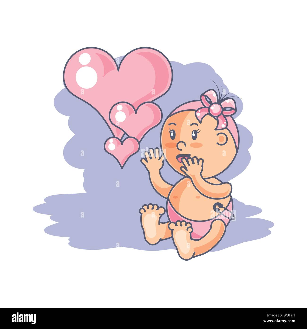 cute baby girl and hearts love vector illustration design Stock Vector ...