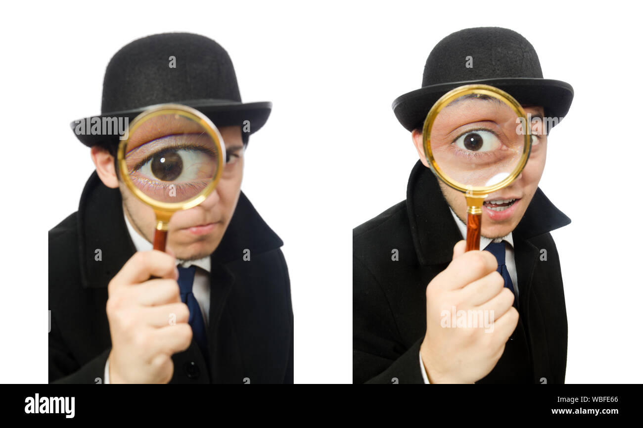 The sherlock holmes with magnifying glass isolated on white Stock Photo ...