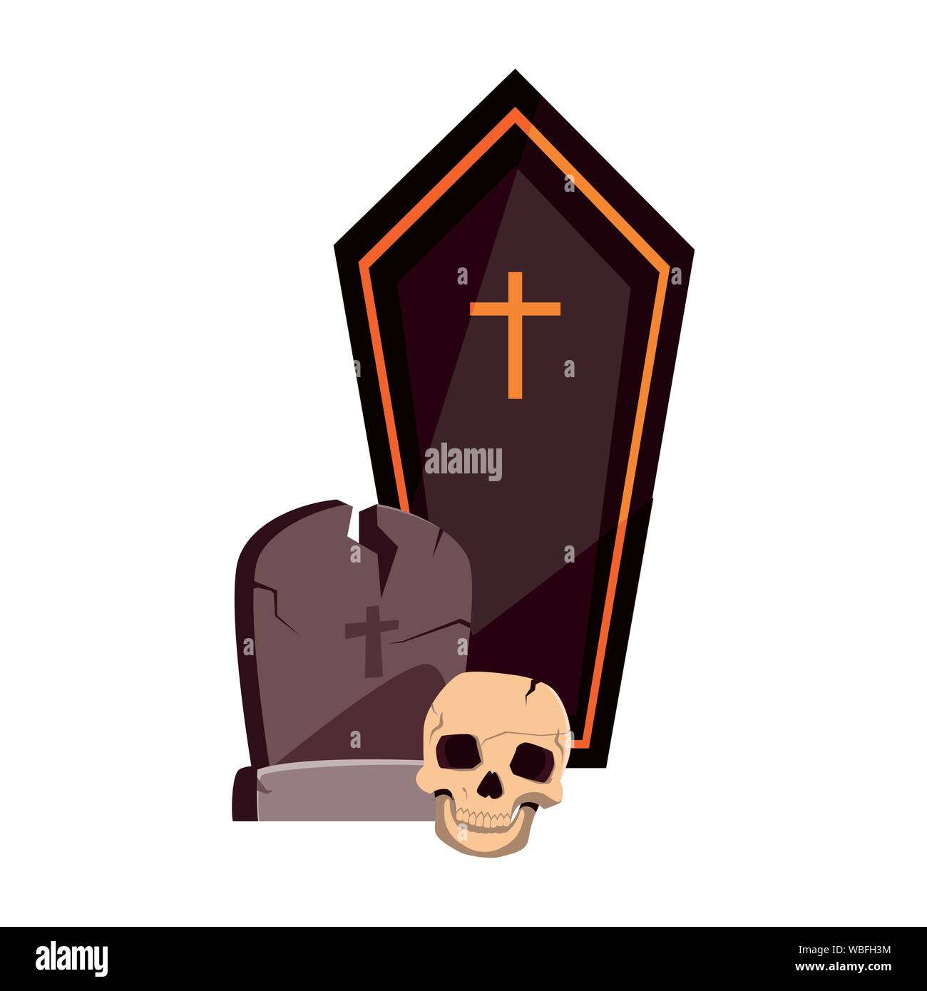 coffin skull gravestone happy halloween celebration design vector ...