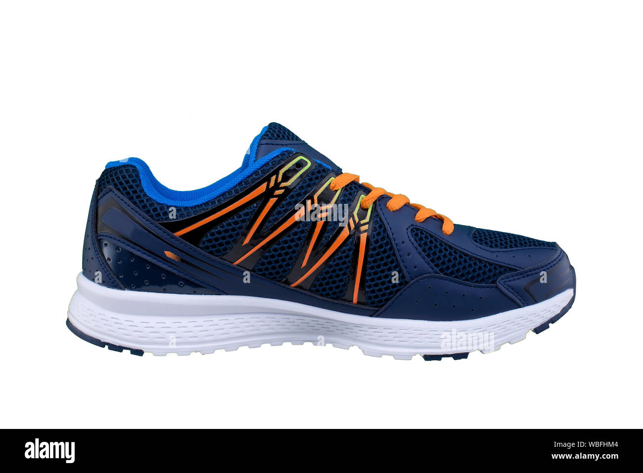 Sneakers blue with orange laces. Sport shoes on white background Stock  Photo - Alamy