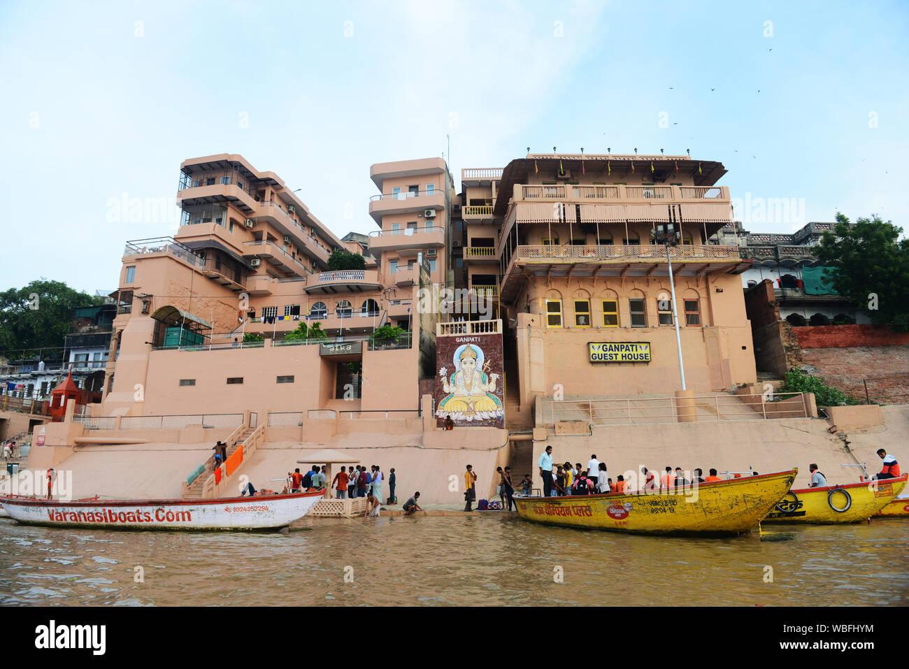 Ganpati guest house on Meer Ghat in Varanasi, India. Stock Photo