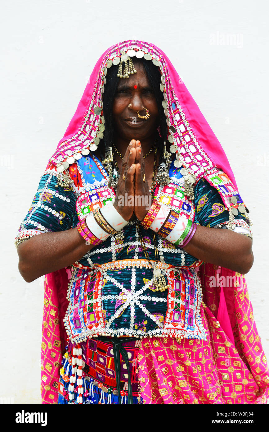 Portrait of a Lambadi woman taken at her village in Karnataka, India. Stock Photo