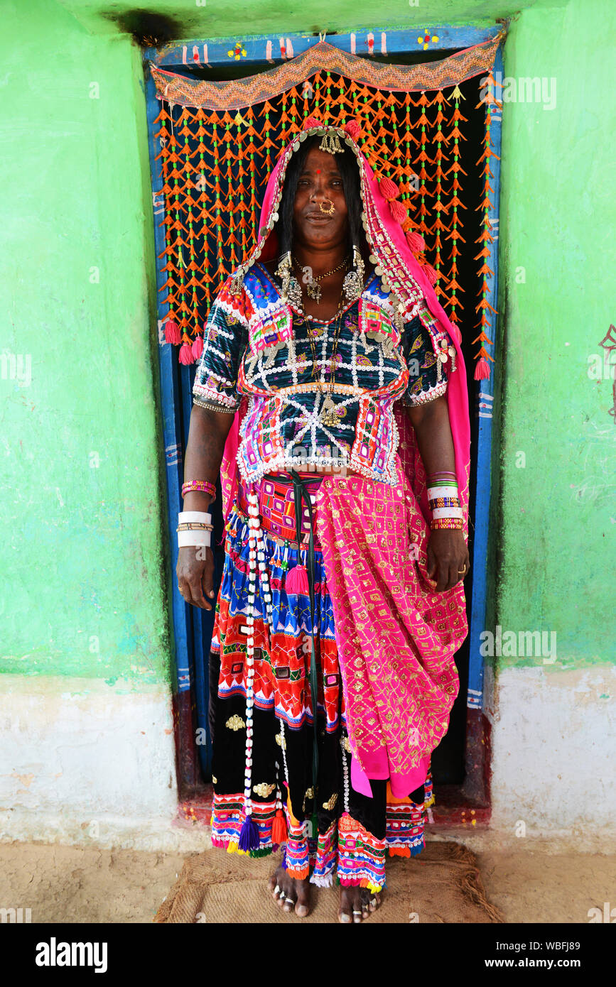 Portrait of a Lambadi woman taken at her village in Karnataka, India. Stock Photo