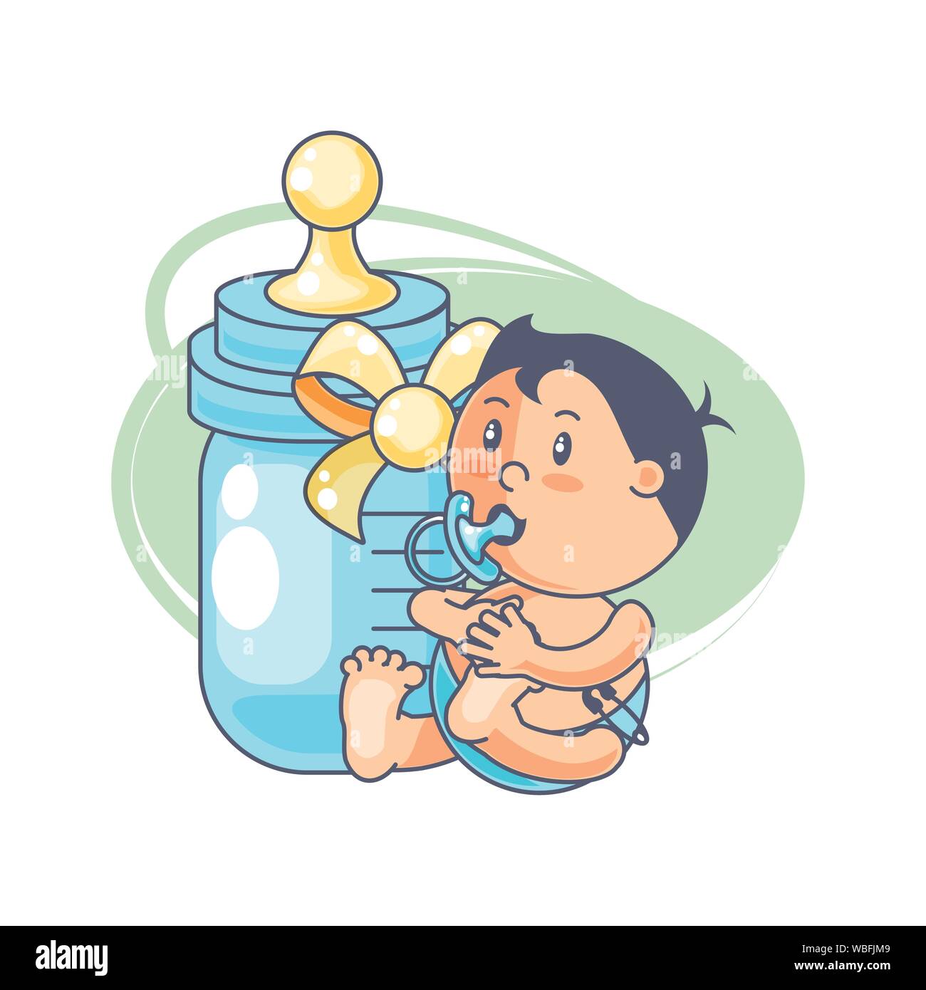 cute baby boy with pacifier and bottle milk vector illustration design ...