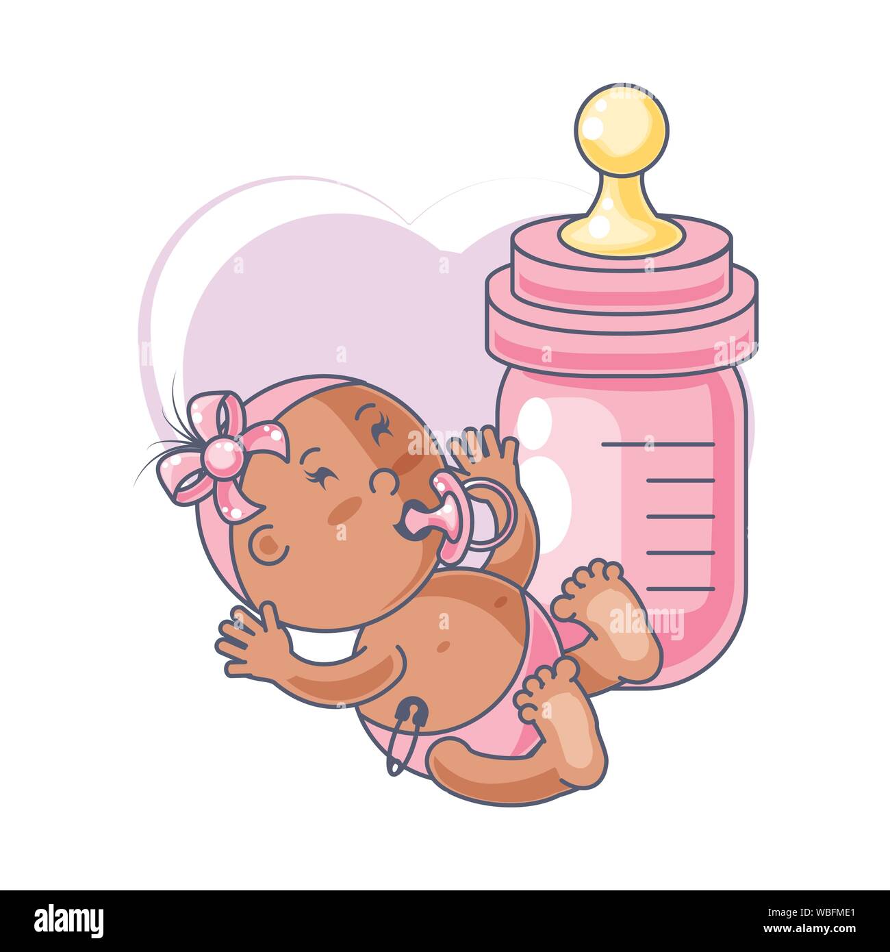 cute baby girl with pacifier and bottle milk vector illustration design ...