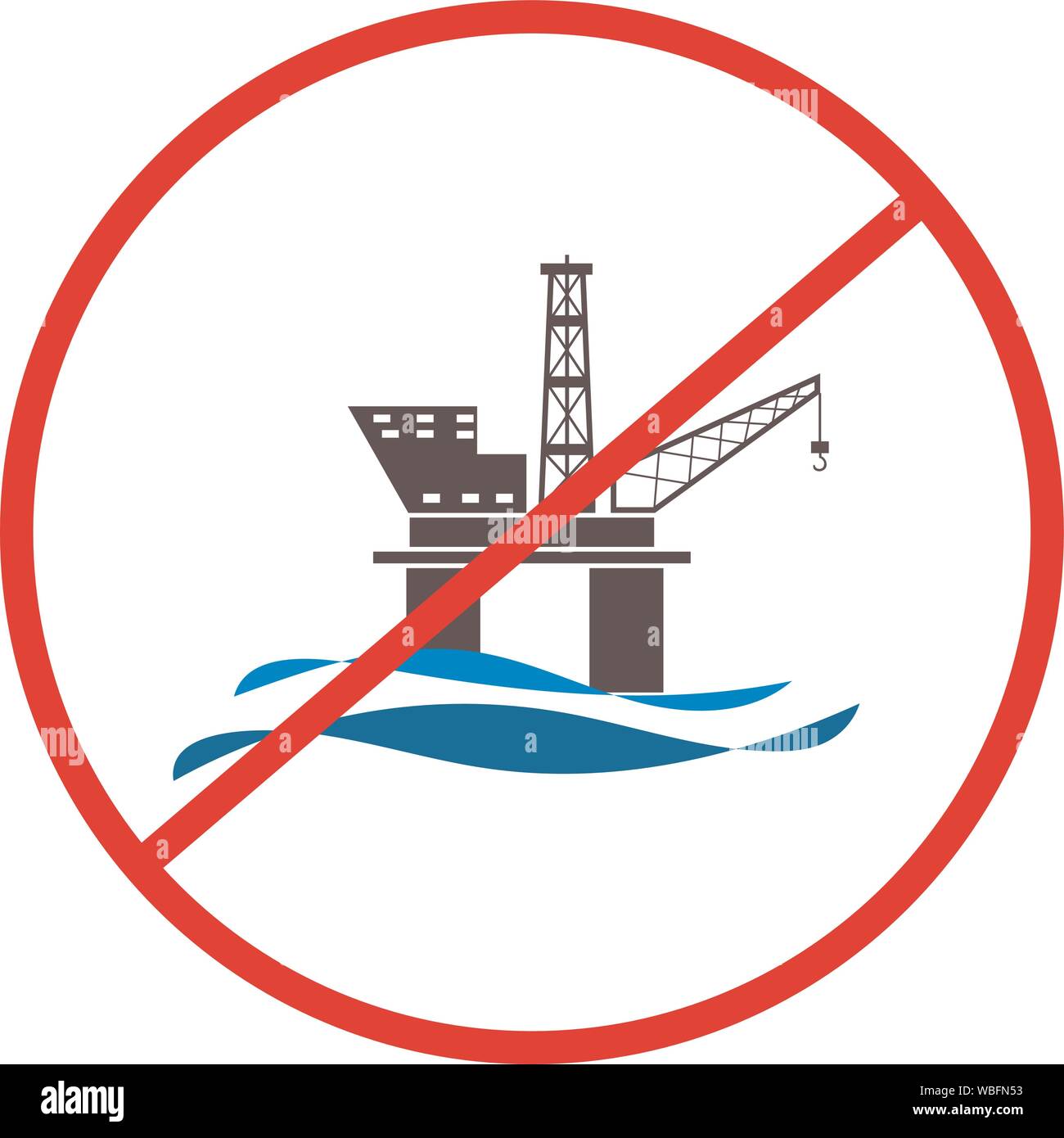 Offshore oil rig platform banned, prohibited and stopped Stock Vector
