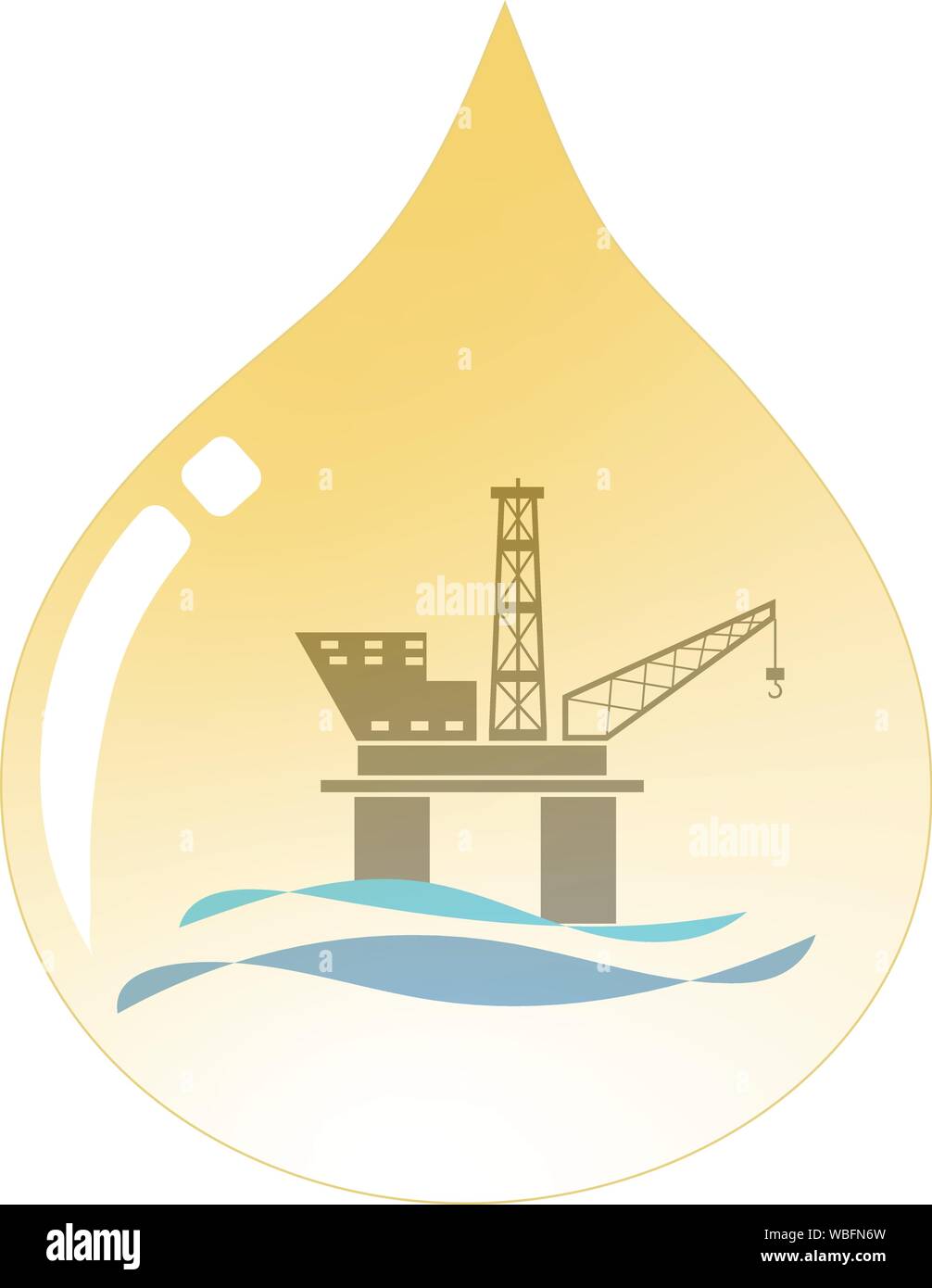 Energy logo oil drop with offshore oil rig platform inside Stock Vector