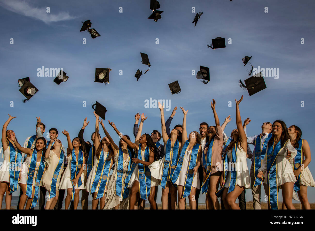 SANTA BARBARBRA, CALIF, USA, JUNE 8, 2018 Graduating friends throw