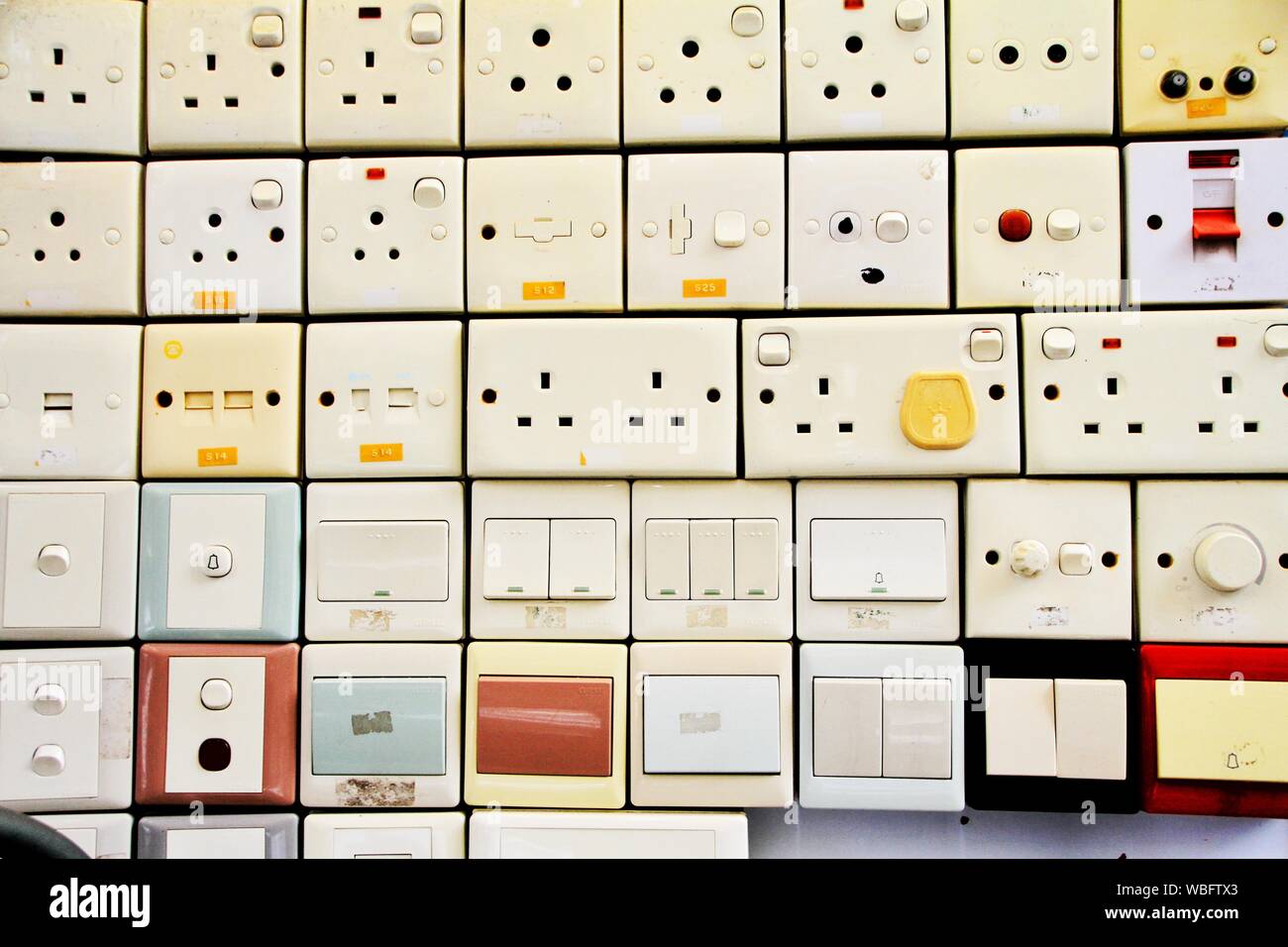 Full Frame Shot Of Switches And Outlets Stock Photo Alamy