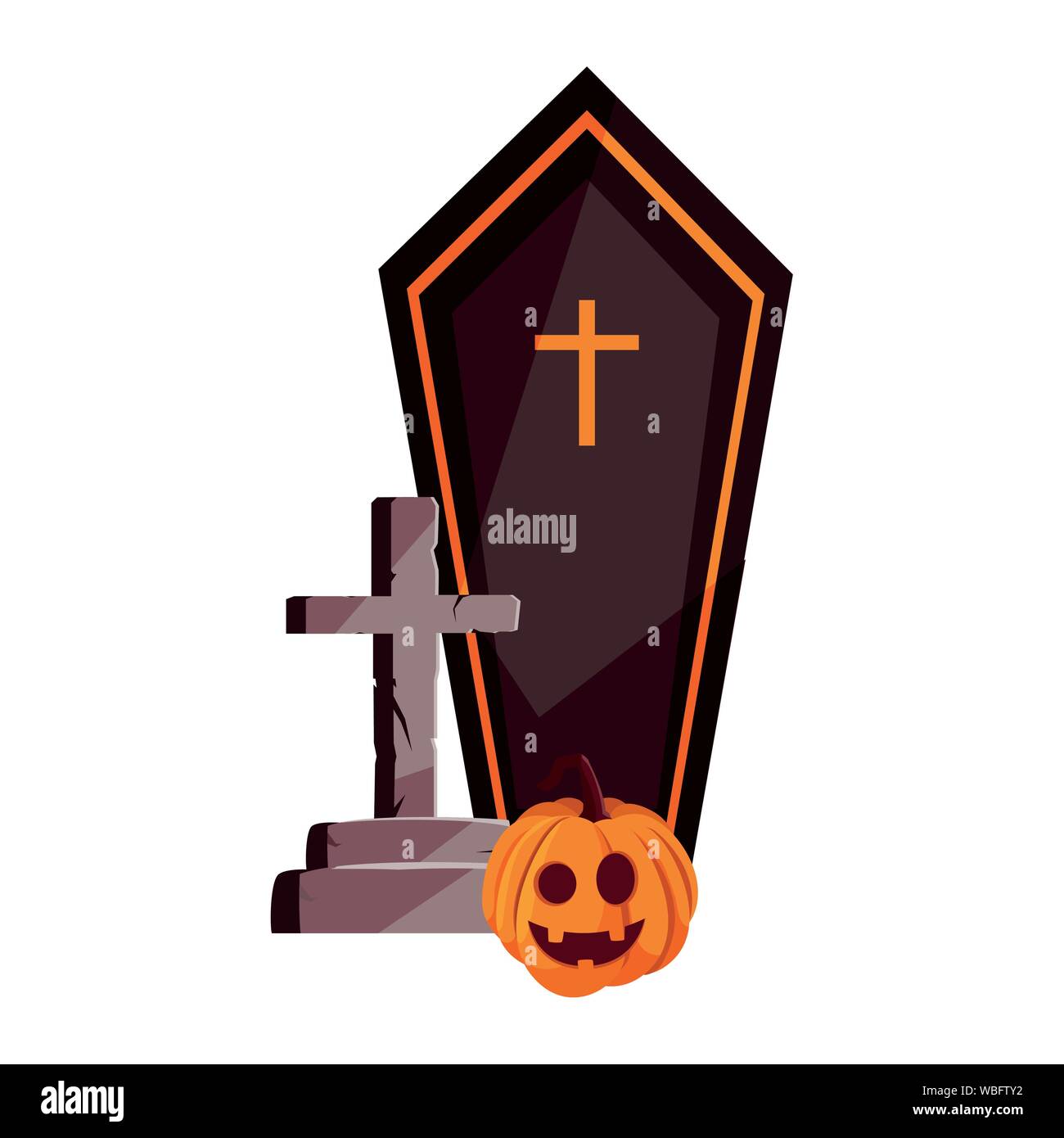 coffin pumpkin cross happy halloween celebration design vector ...