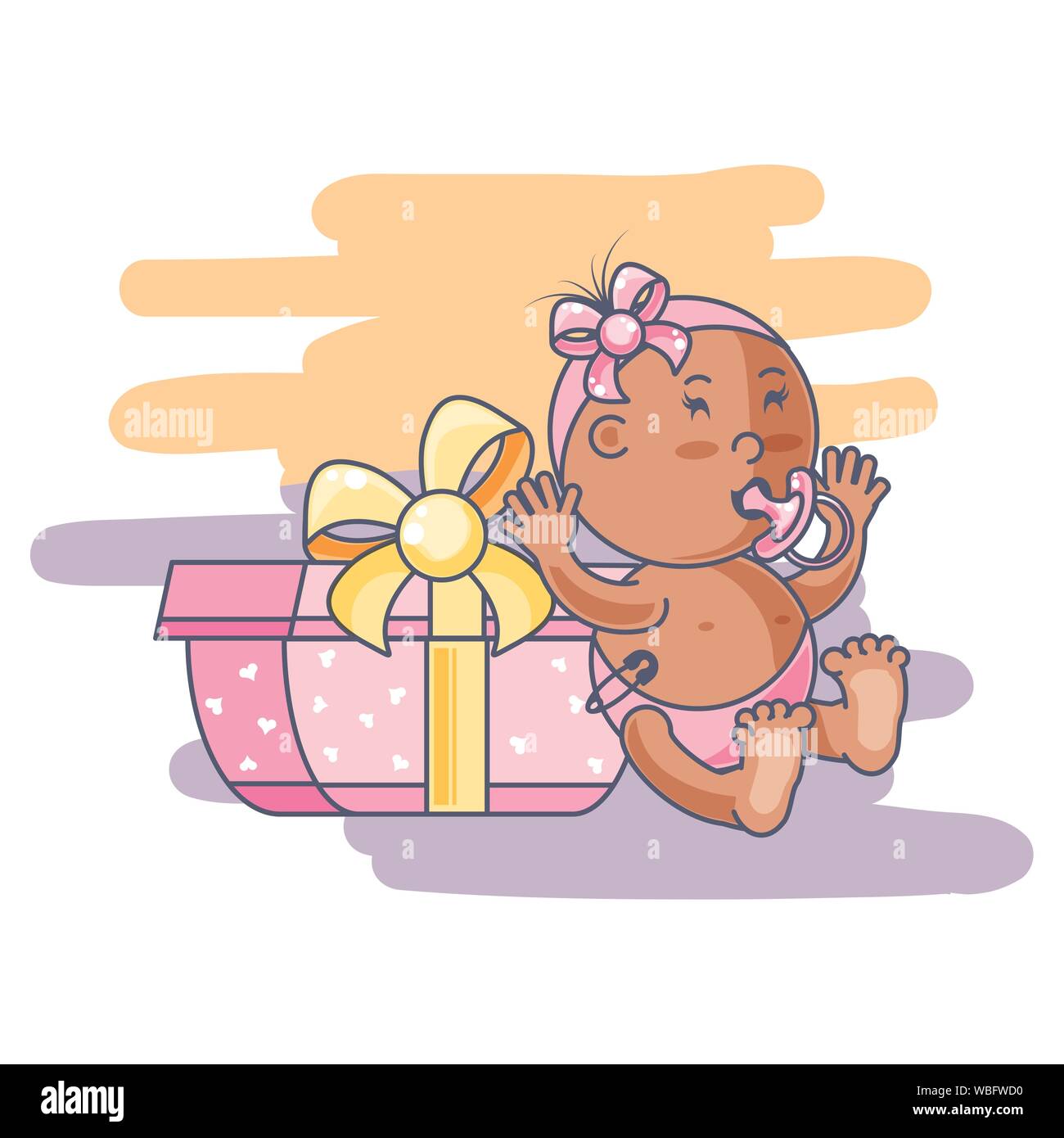 cute baby girl with pacifier and gift box vector illustration design ...