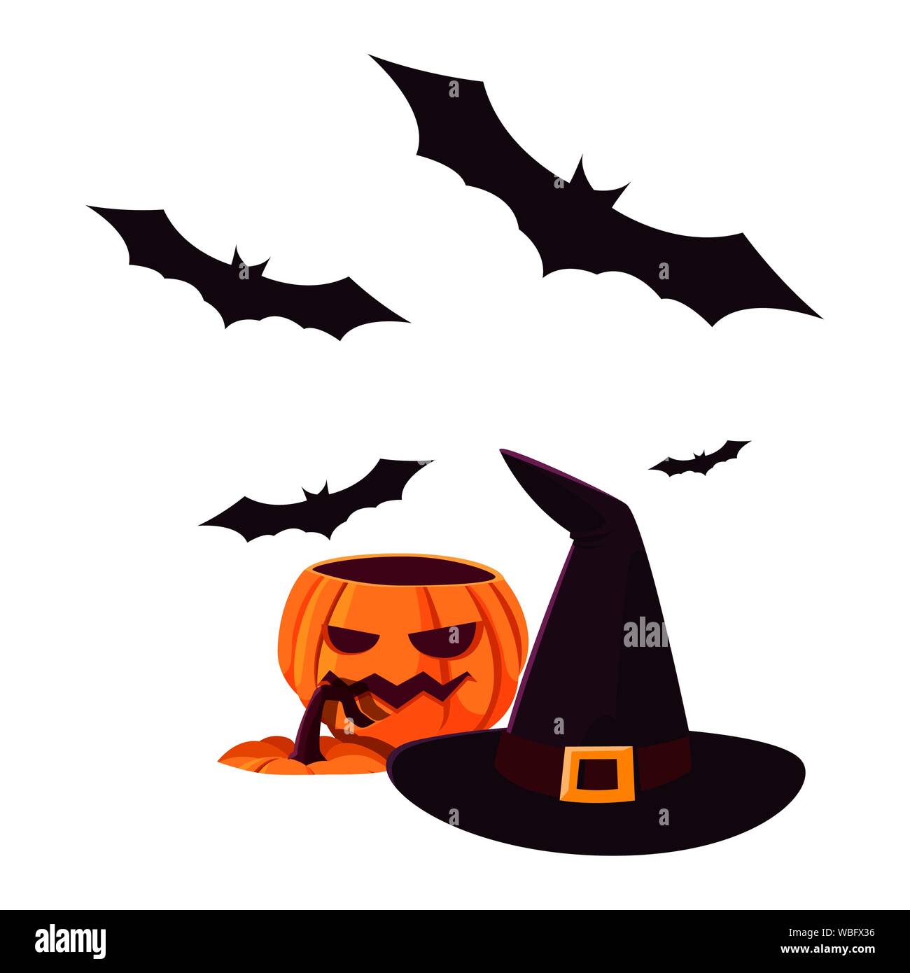 pumpkin bats hat happy halloween celebration design vector illustration ...